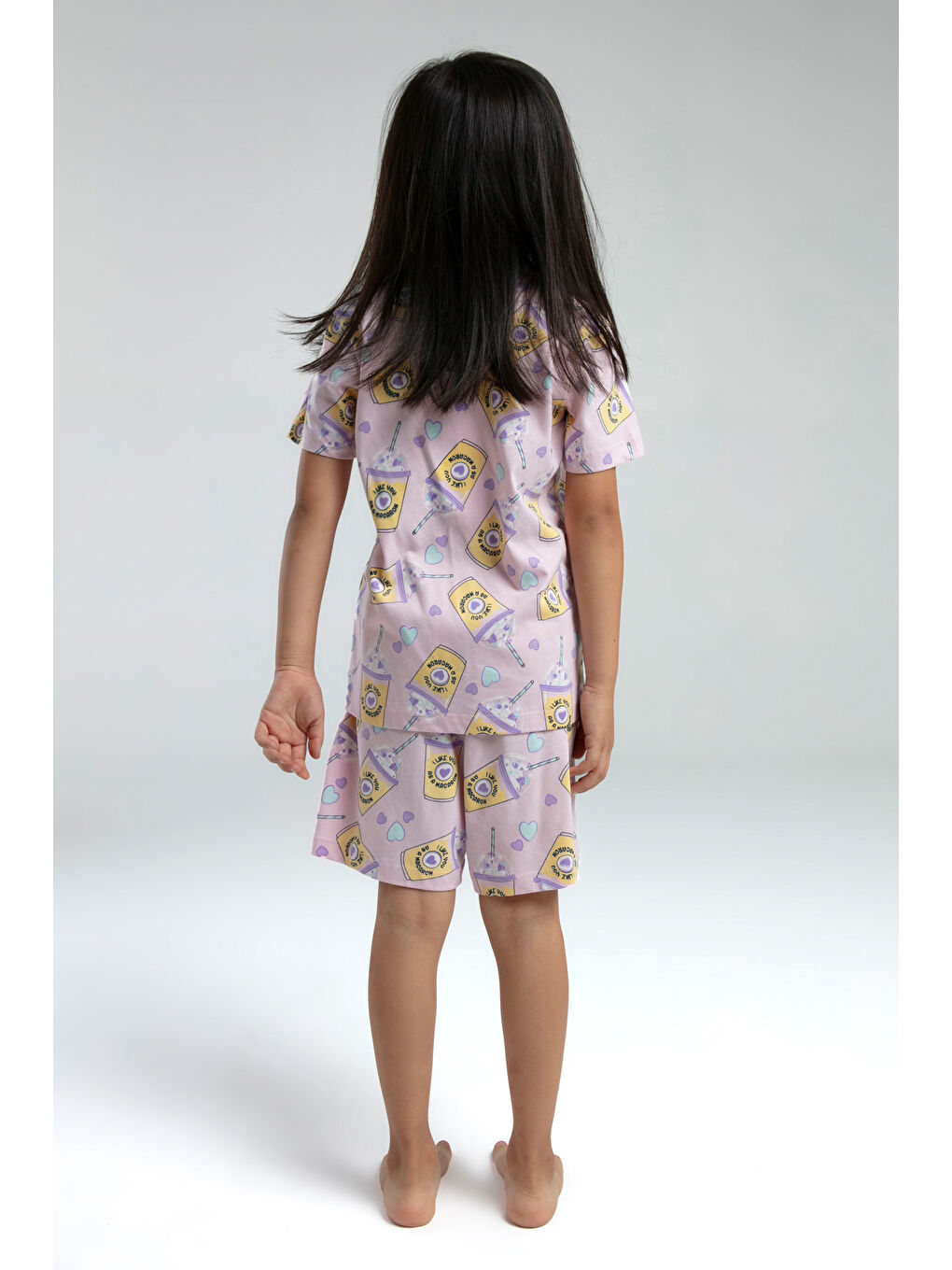 Pembe Kız Çocuk Komple Baskılı Şortlu Pijama Takım-4