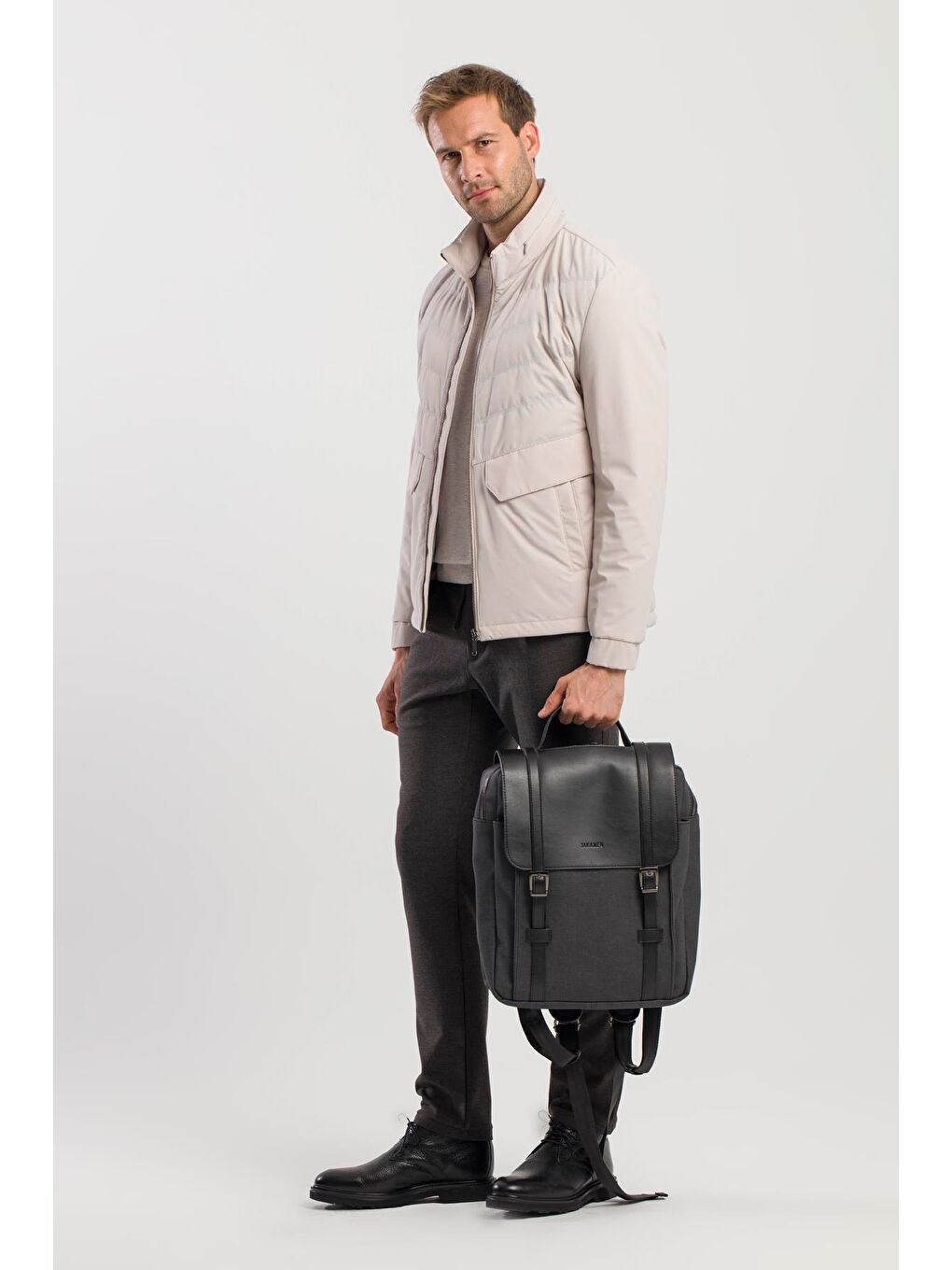 Bej Taş Comfort Fit Dik Yaka Spor Mont-2