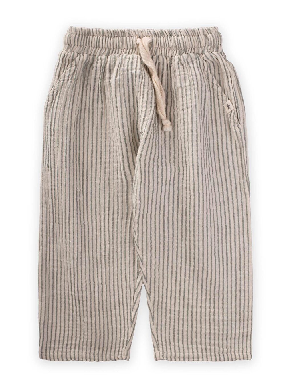 Müslin Pantolon 1-7 Yaş Yeşil İnce Çizgili