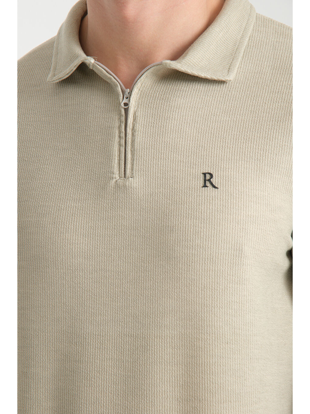 Bej Erkek Yarım Fermuarlı Uzun Kol Sweatshirt 7702-4