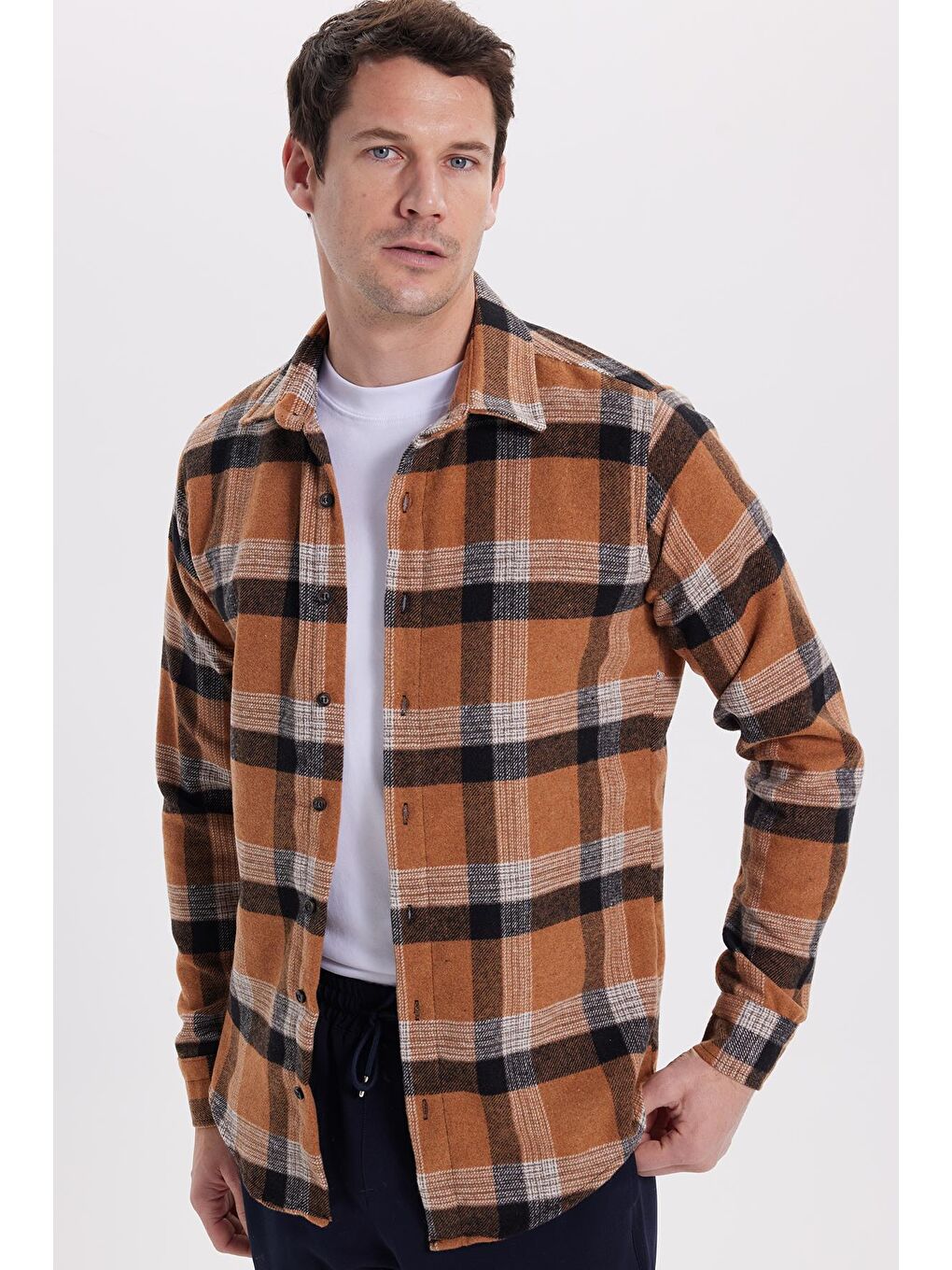 Karışık Erkek Slim Fit Dar Kesim Kareli Kışlık Oduncu Gömlek-4