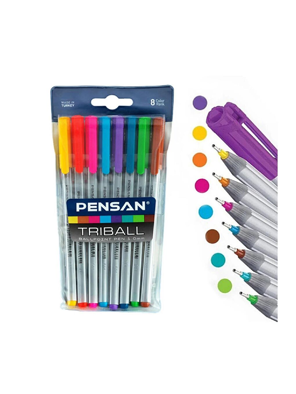 Pensan Karışık Asorti Triball 1.0 Tükenmez Kalem 8 Renk Set - 1