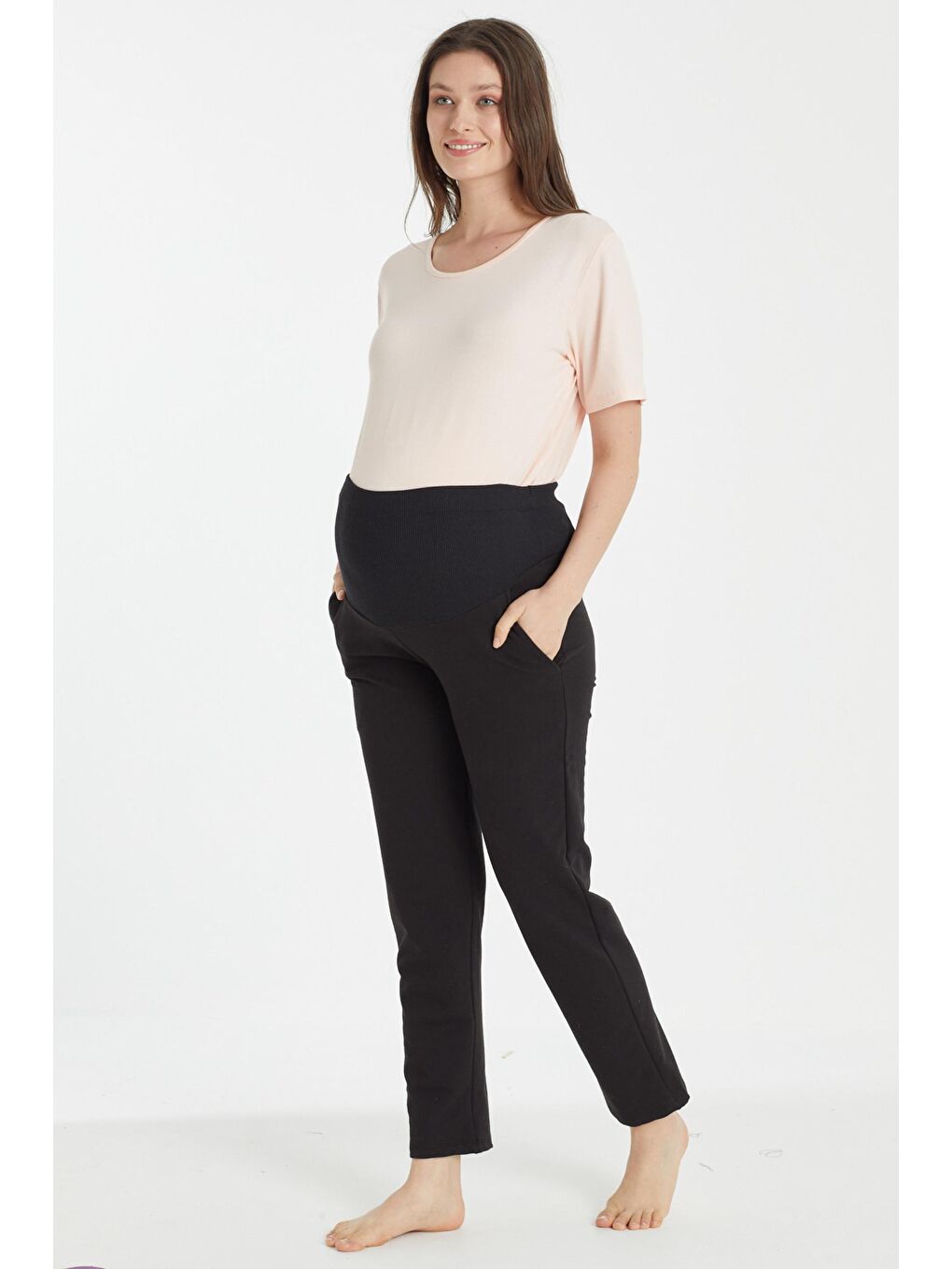 Siyah Mom Fit Hamile & Lohusa Eşofman Altı
