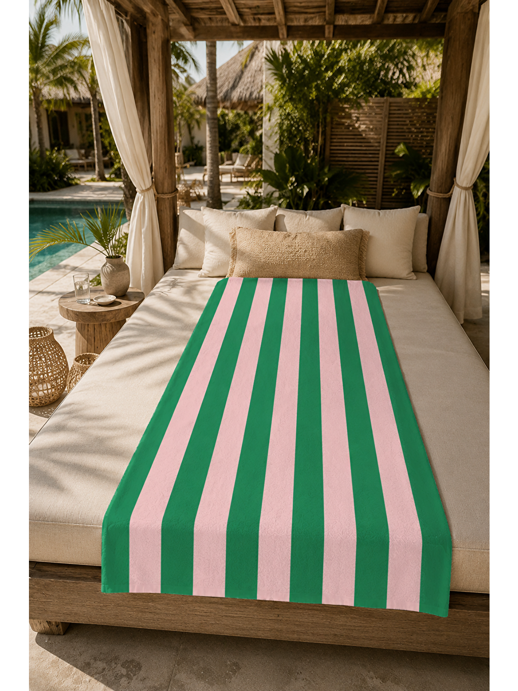 Yeşil Pembe Kalın Şerit Desenli 70x150 Plaj Havlusu-4
