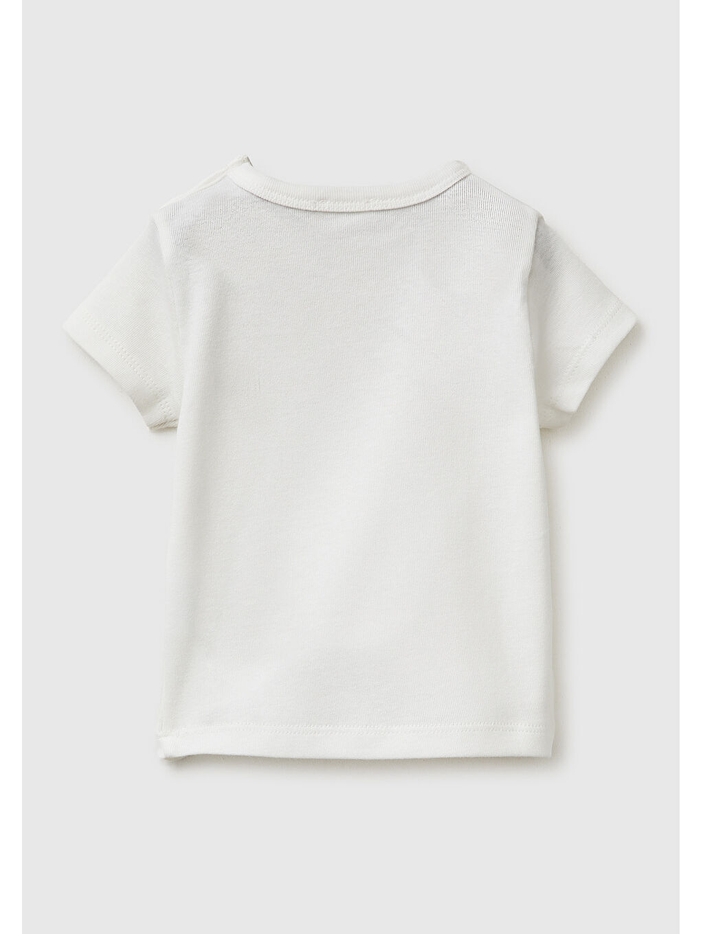 Bebek Beyaz Baskılı Omzu Çıtçıtlı Ribanalı Kısa Kollu T-Shirt-1
