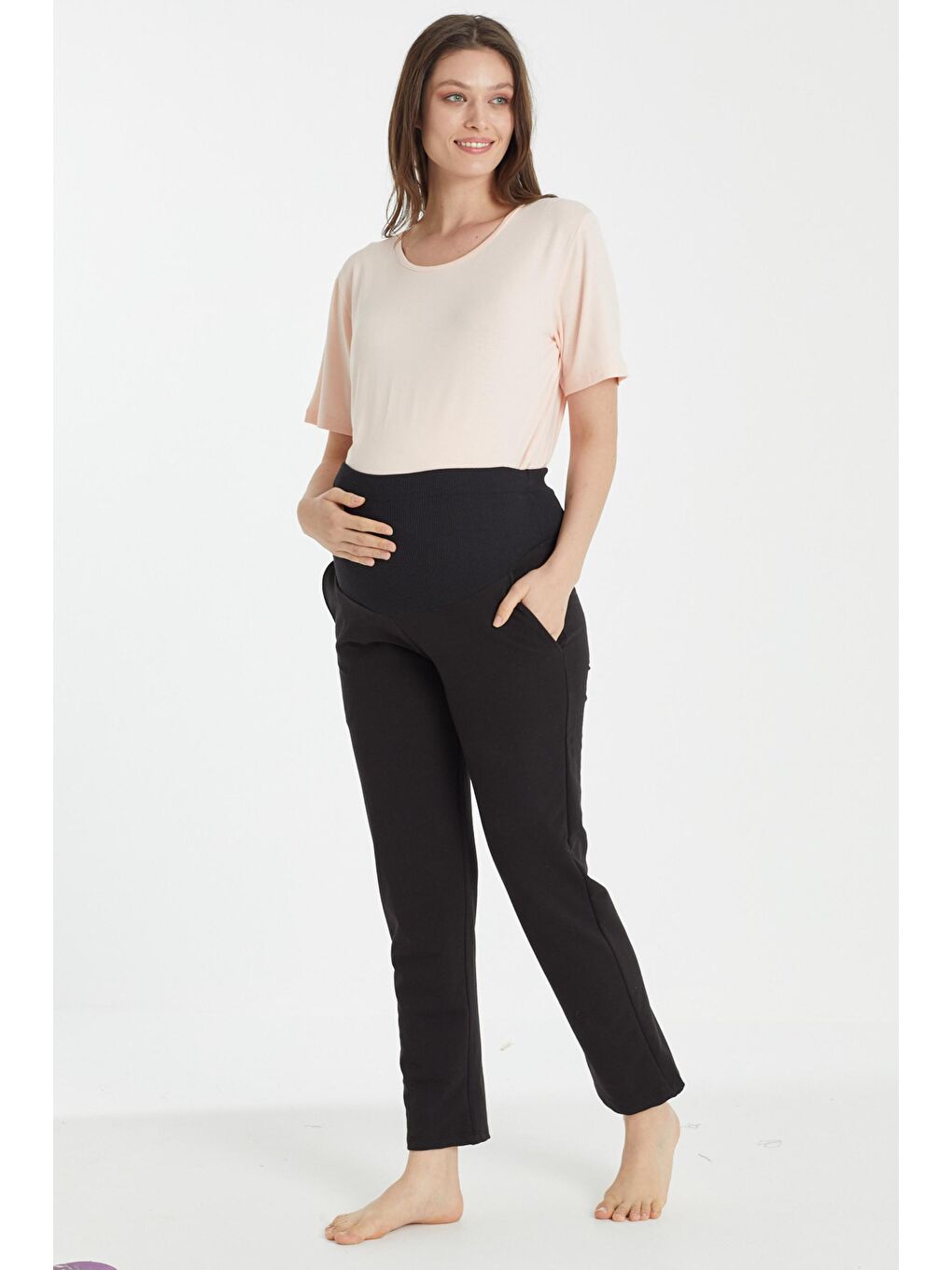 Siyah Mom Fit Hamile & Lohusa Eşofman Altı-1