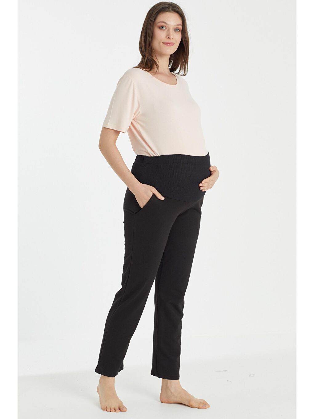 Siyah Mom Fit Hamile & Lohusa Eşofman Altı-2