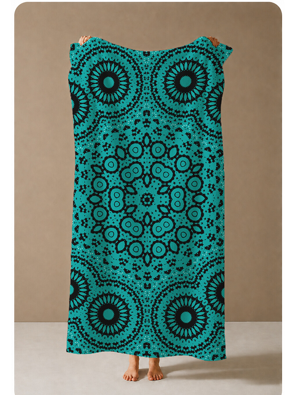 Turkuaz Siyah Mandala Desenli 70x150 Cm Dijital Baskılı Plaj Ve Banyo Havlusu-3