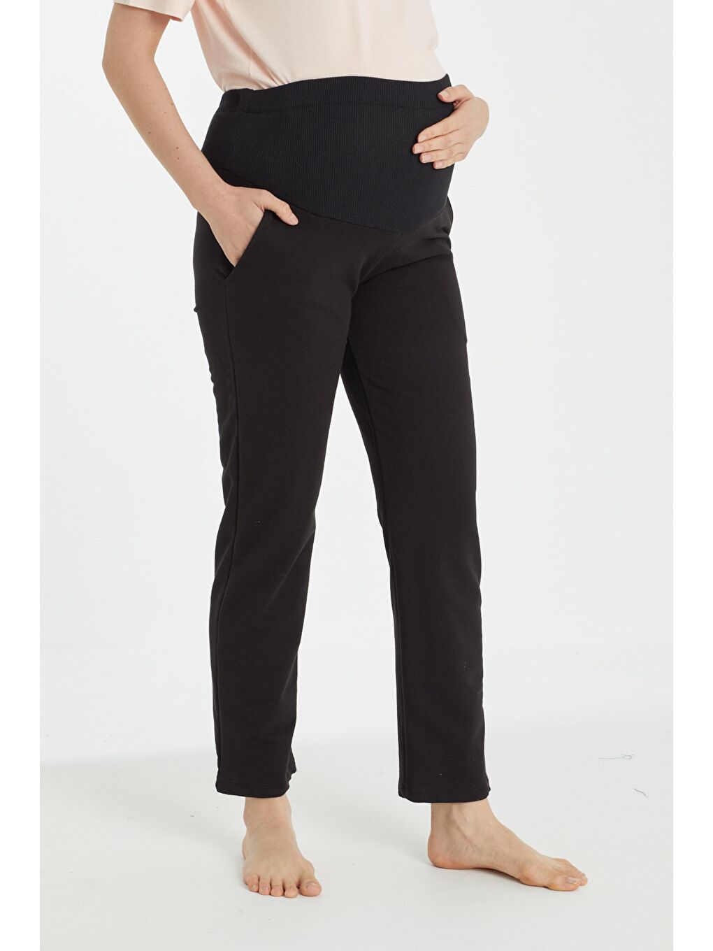 Siyah Mom Fit Hamile & Lohusa Eşofman Altı-3