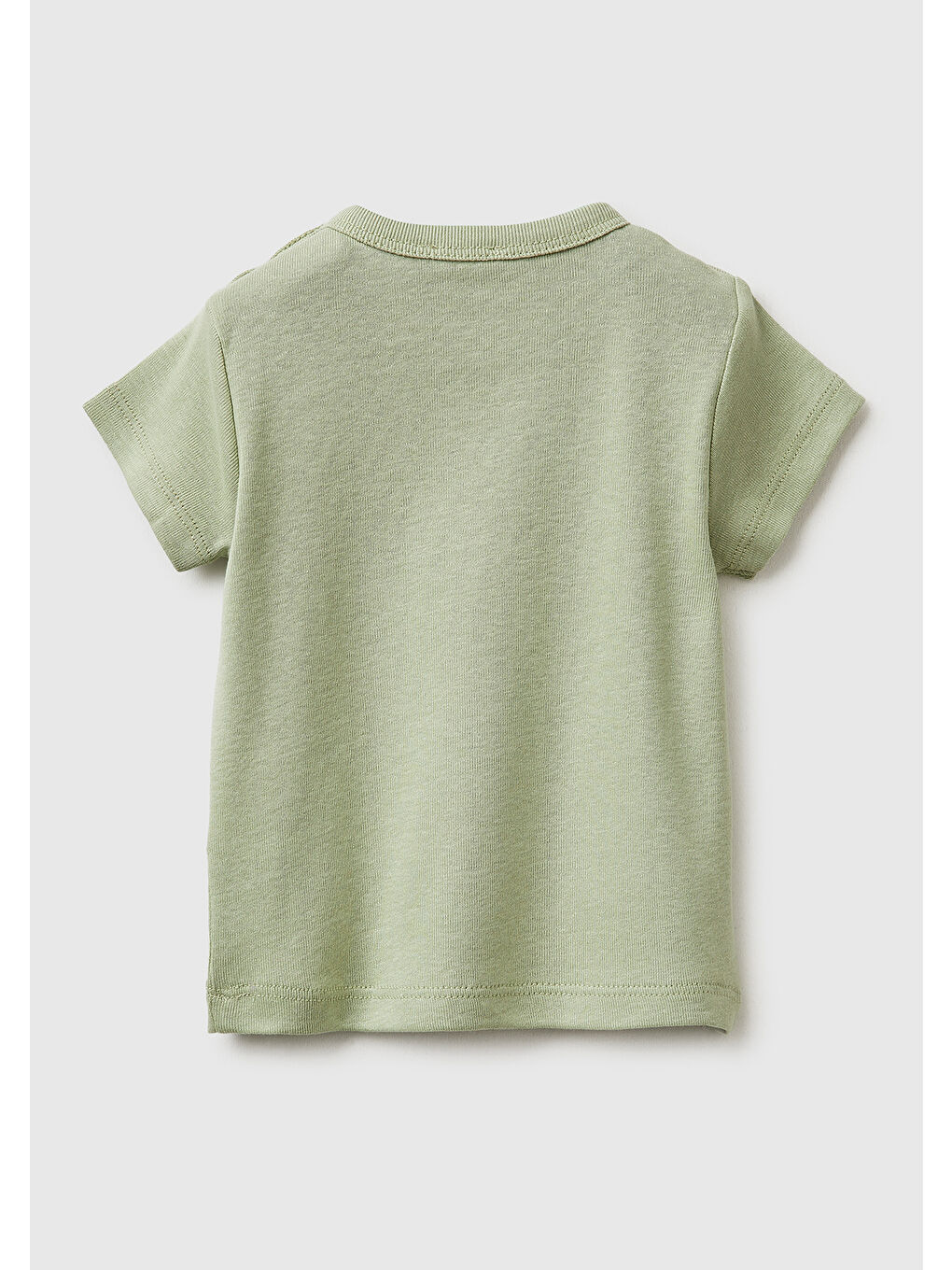 Gri Bebek Adaçayı Yeşili Baskılı Omzu Çıtçıtlı Ribanalı Kısa Kollu T-Shirt-1