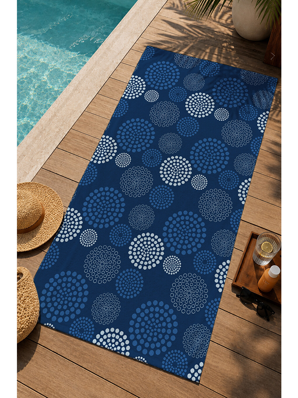 Lacivert Daire Ve Deniz Motifli Desenli 70x150 Cm Dijital Baskılı Plaj Ve Banyo Havlusu-2