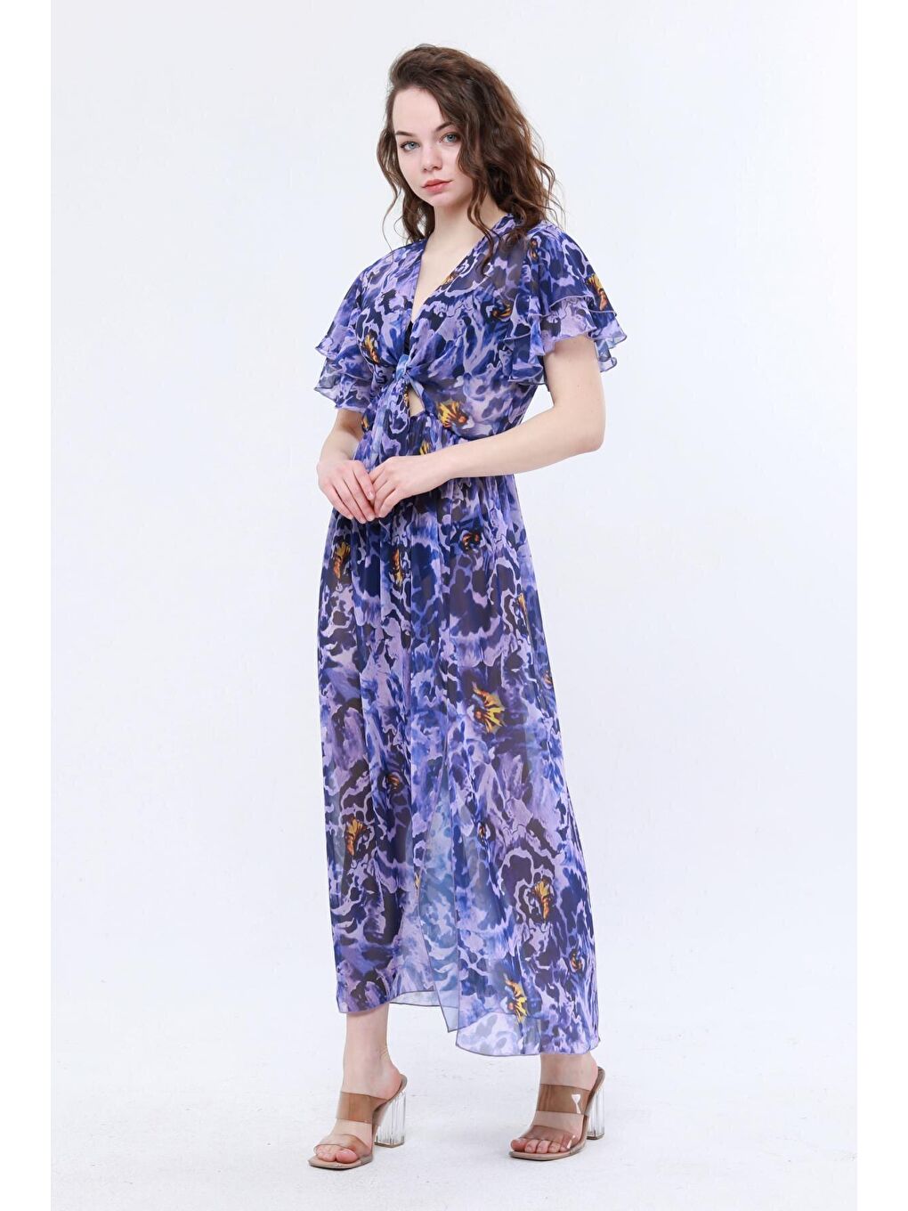 VALENTİNA Mor Desen Plaj Elbisesi