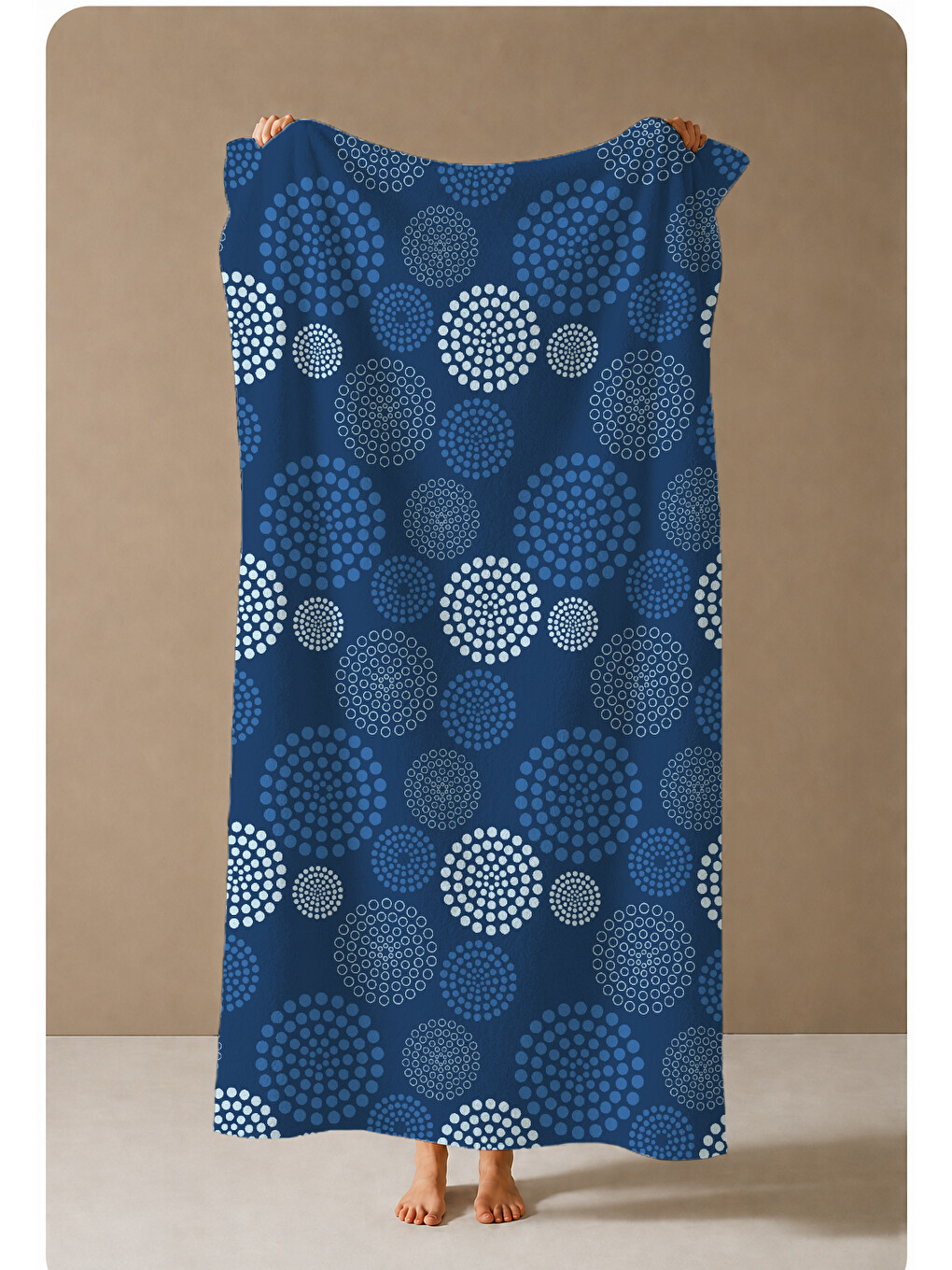 Lacivert Daire Ve Deniz Motifli Desenli 70x150 Cm Dijital Baskılı Plaj Ve Banyo Havlusu-3