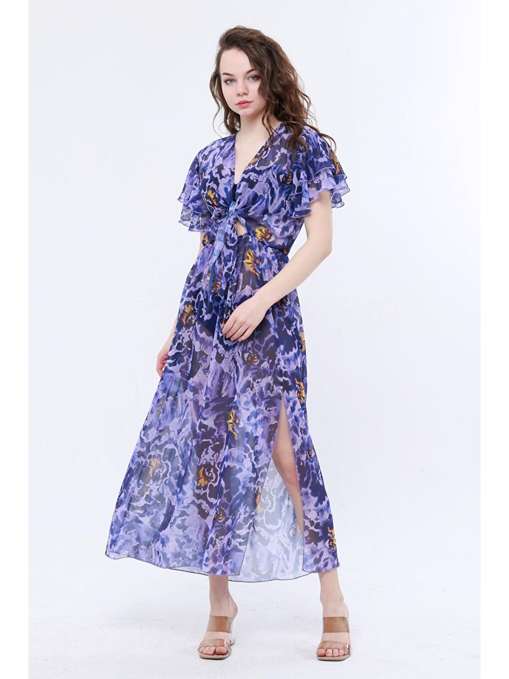 VALENTİNA Mor Desen Plaj Elbisesi-1