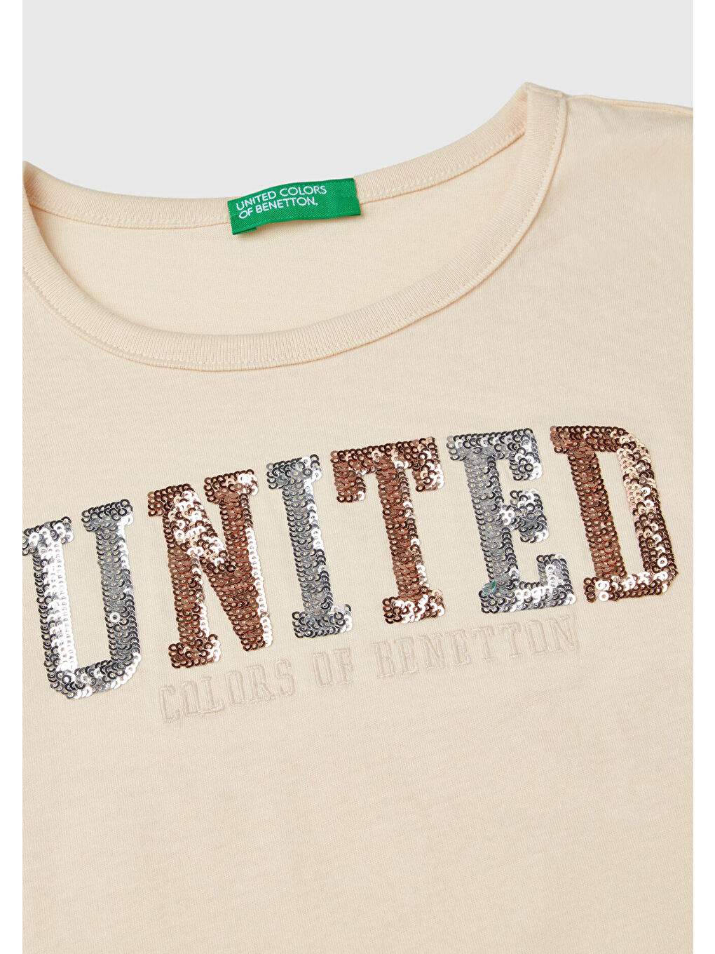 United Colors Of Benetton Kız Çocuk Ekru Önü Pullu Logo İşlemeli Bisiklet Yaka Uzun Kollu T-Shirt - 2