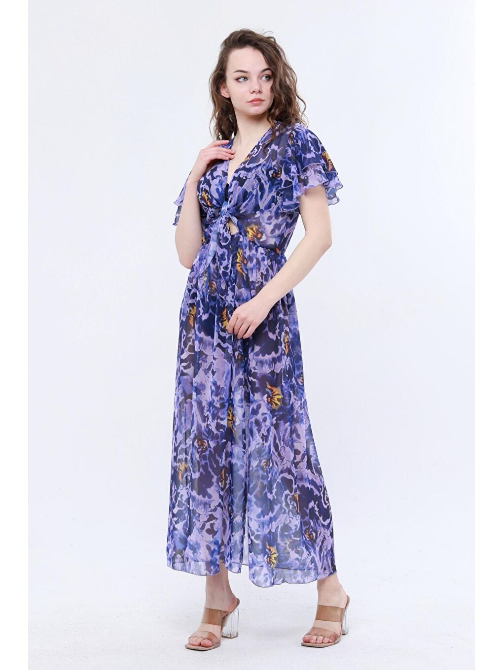 VALENTİNA Mor Desen Plaj Elbisesi-2