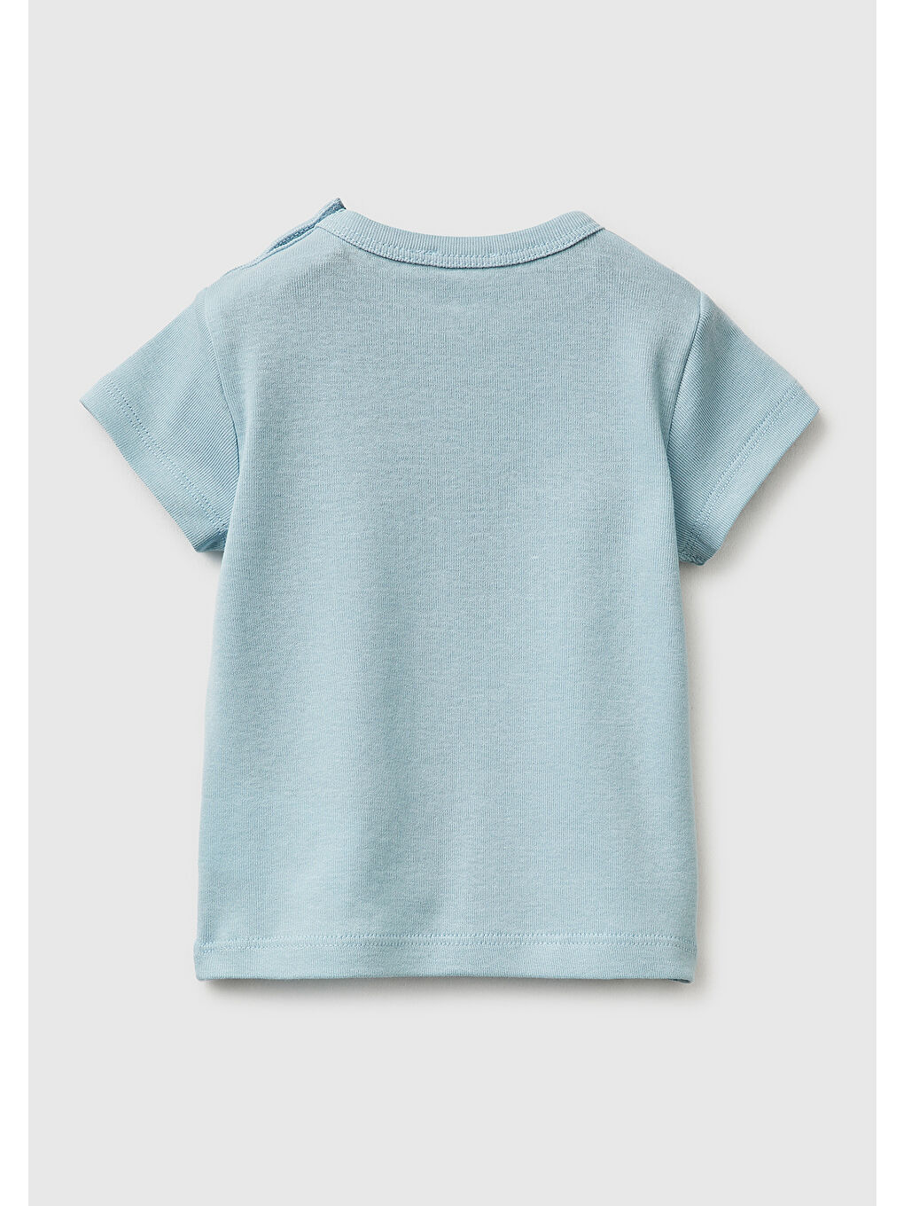 Bebek Buz Mavisi Baskılı Omzu Çıtçıtlı Ribanalı Kısa Kollu T-Shirt-1