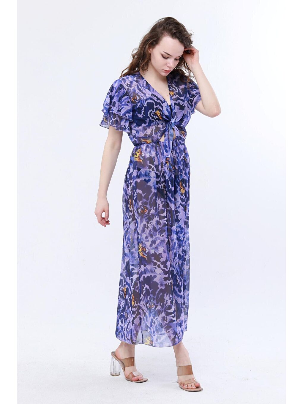 VALENTİNA Mor Desen Plaj Elbisesi-3