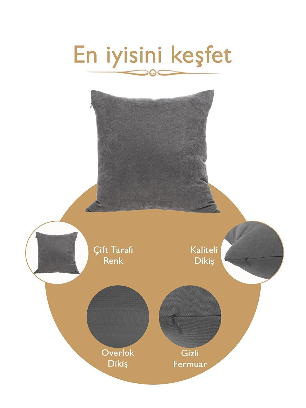 Gri Kırlent Kılıfı Dekoratif Sade Panoroma 340-6