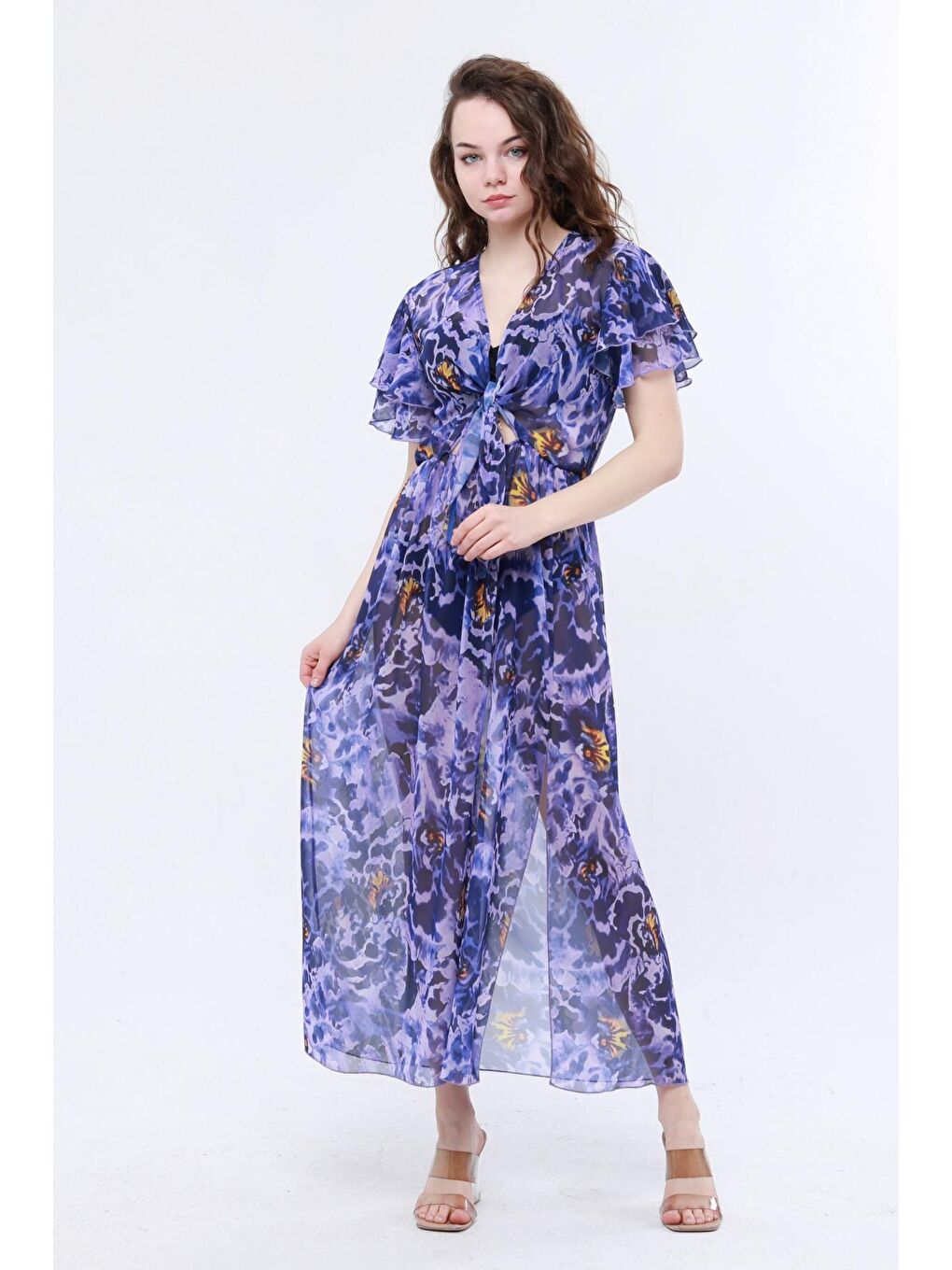 VALENTİNA Mor Desen Plaj Elbisesi-4