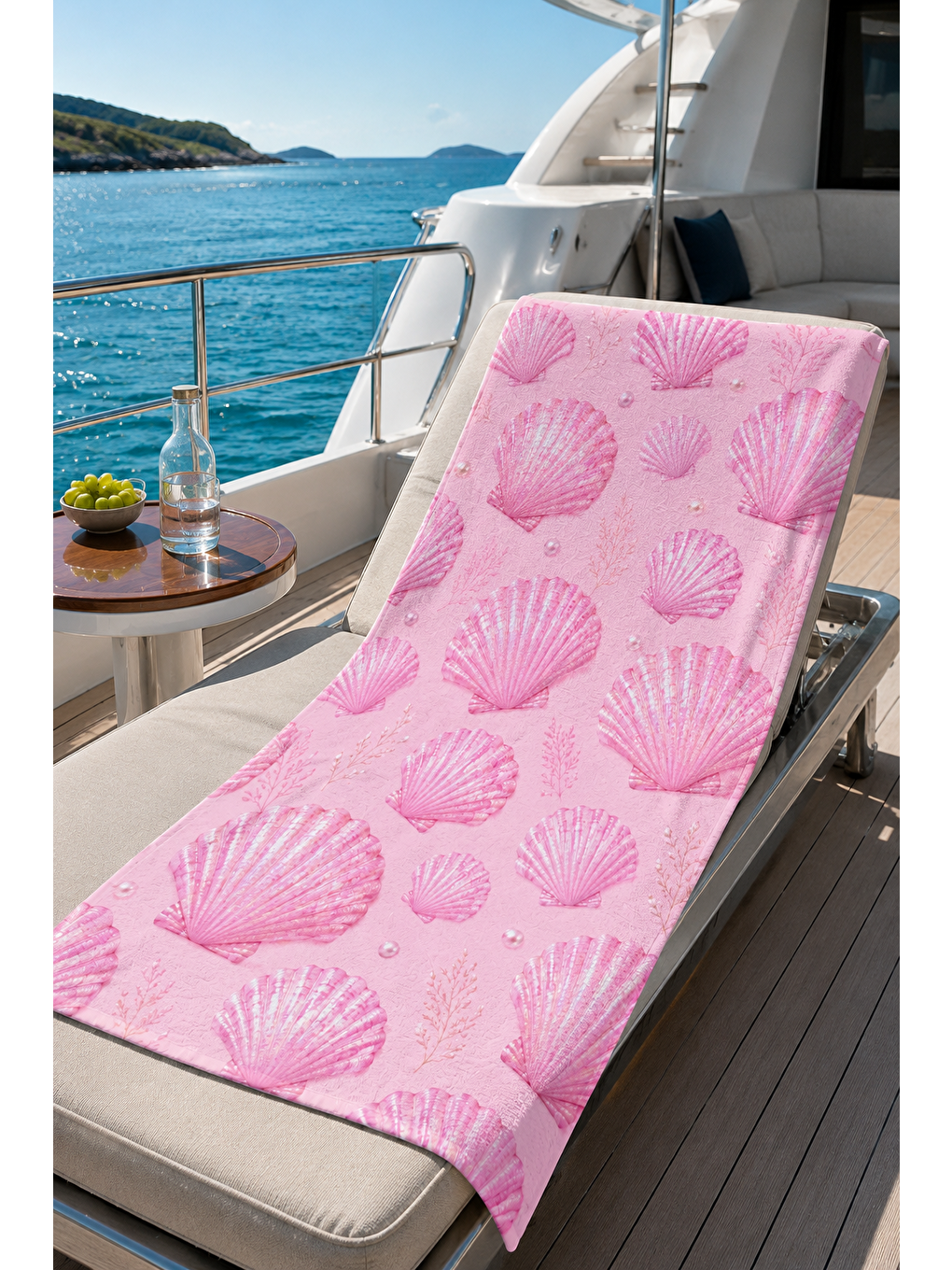 Mavi Pembe Deniz Kabuğu Tekrar Desenli 70x150 Plaj Havlusu-6