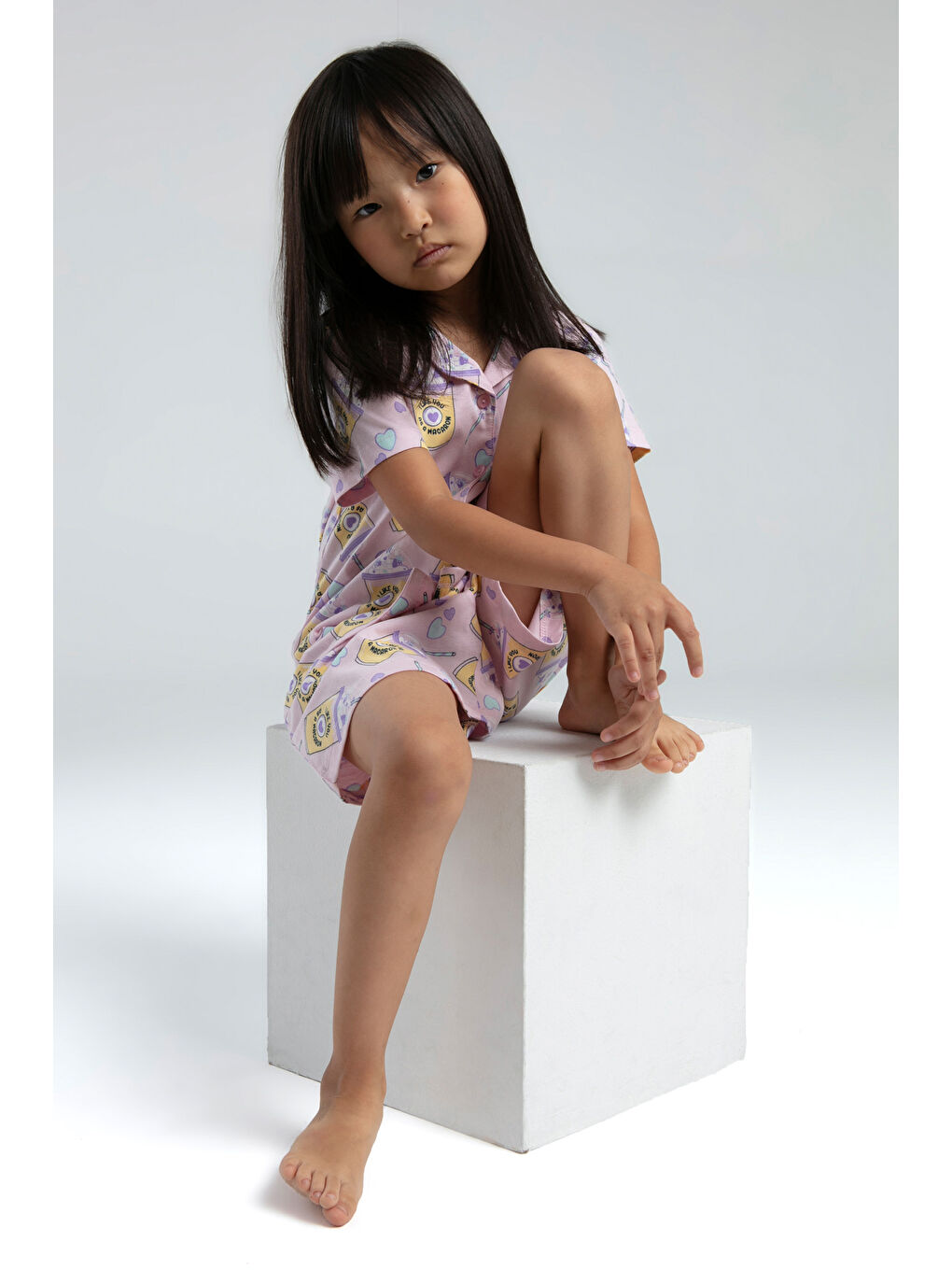 Pembe Kız Çocuk Komple Baskılı Şortlu Pijama Takım-2