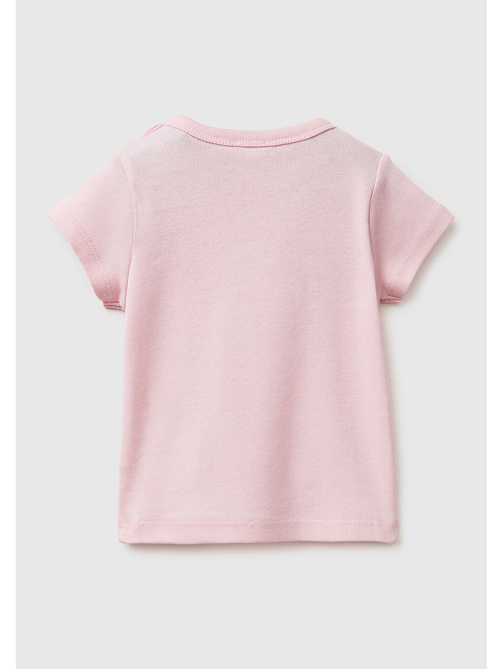 Bebek Toz Pembe Baskılı Omzu Çıtçıtlı Ribanalı Kısa Kollu T-Shirt-1