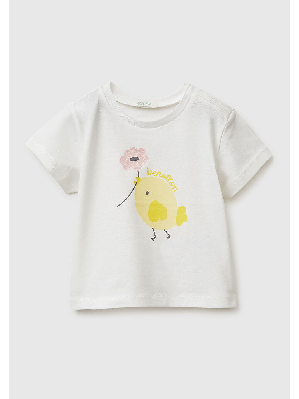 Bebek Beyaz Omzu Gizli Çıtçıtlı Baskılı Kısa Kollu T-Shirt