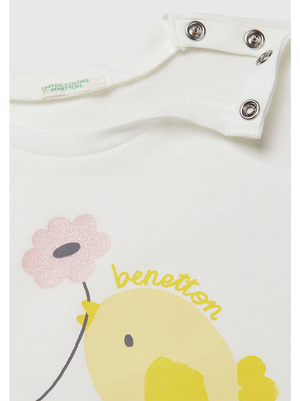 Bebek Beyaz Omzu Gizli Çıtçıtlı Baskılı Kısa Kollu T-Shirt-2