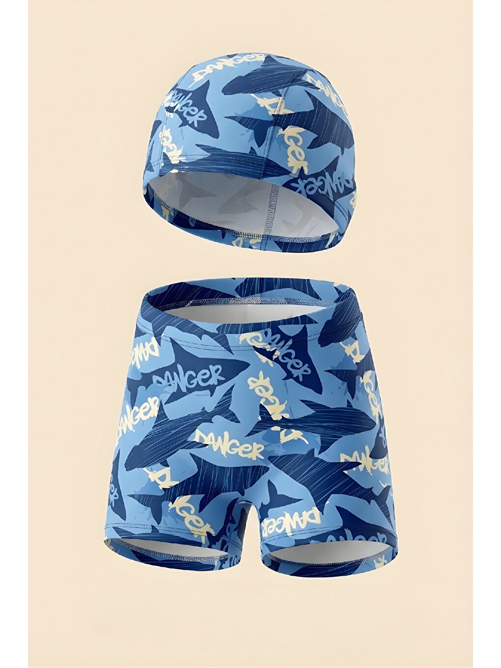 Mavi Erkek Çocuk Şortlu Ve Boneli Mayo Takımı (Şort+Bone) 2-7 Yaş 12595B