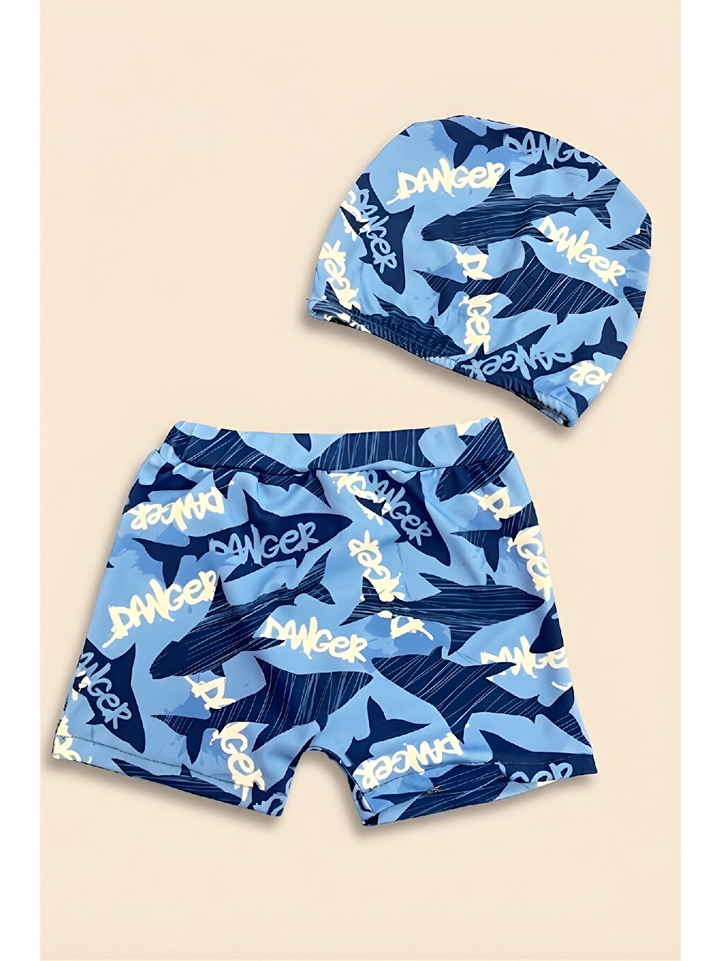 Mavi Erkek Çocuk Şortlu Ve Boneli Mayo Takımı (Şort+Bone) 2-7 Yaş 12595B-1
