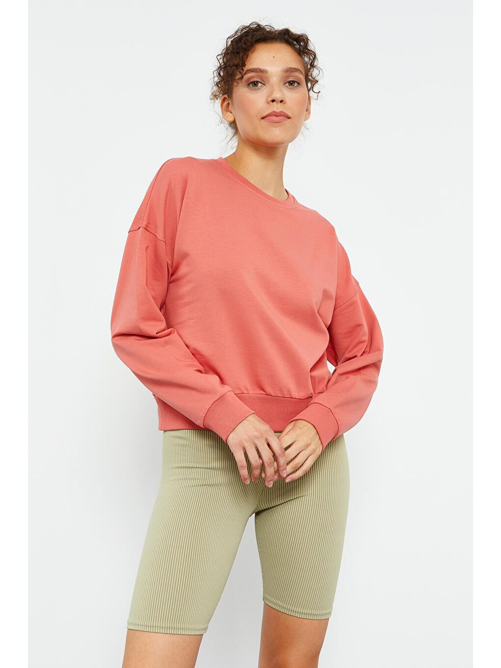 TOMMYLIFE Pembe Pudra Basic Rahat Form O Yaka Kadın Sweatshirt - 97114 - 2