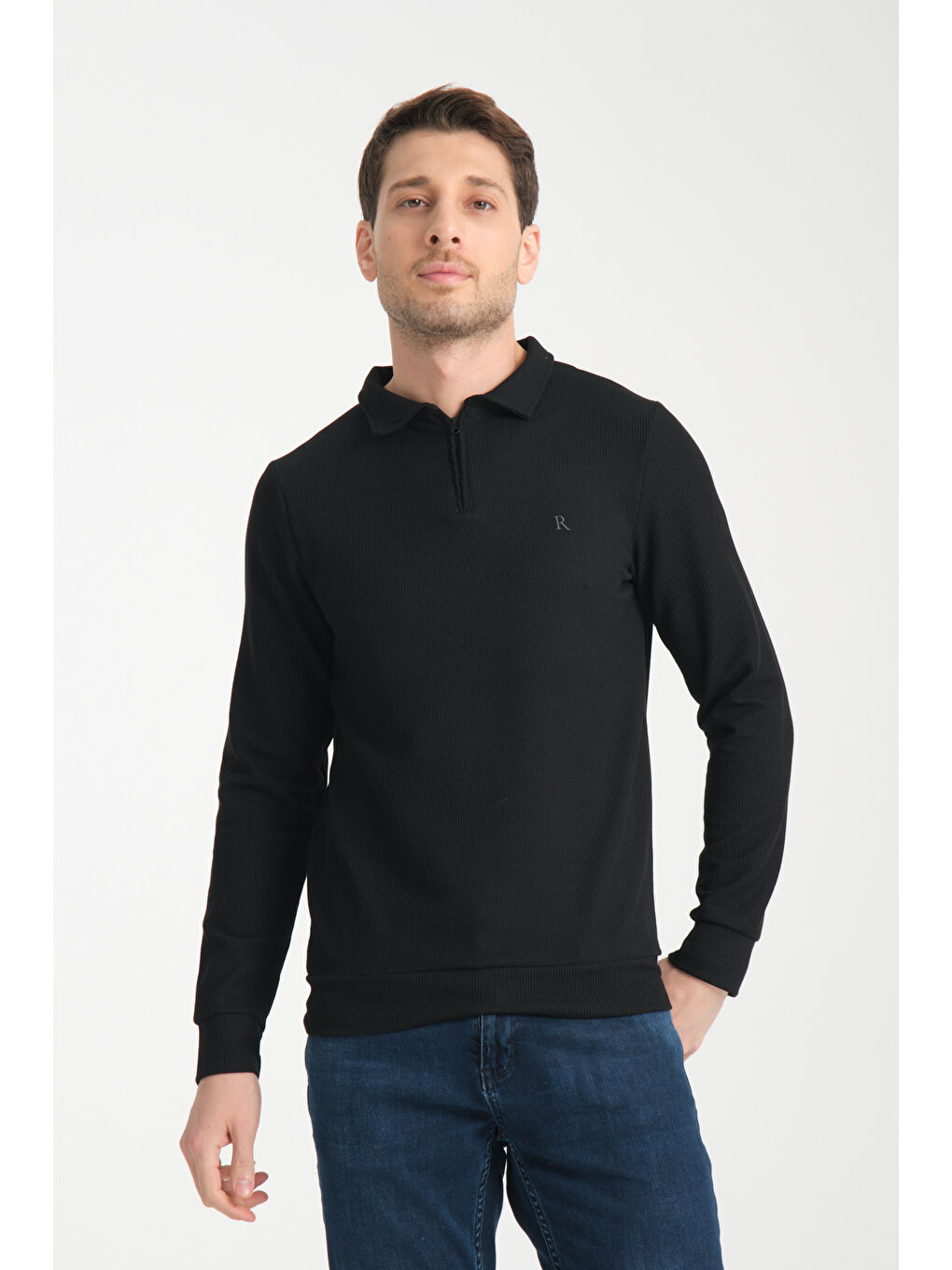 Siyah Erkek Yarım Fermuarlı Uzun Kol Sweatshirt 7702