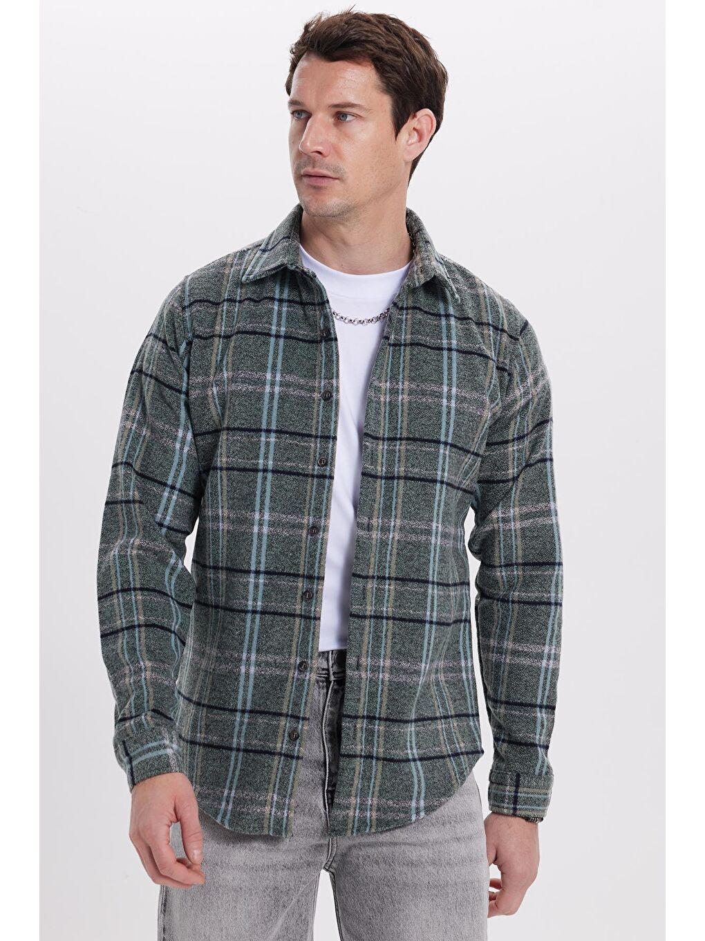 Karışık Erkek Slim Fit Dar Kesim Kareli Kışlık Oduncu Gömlek