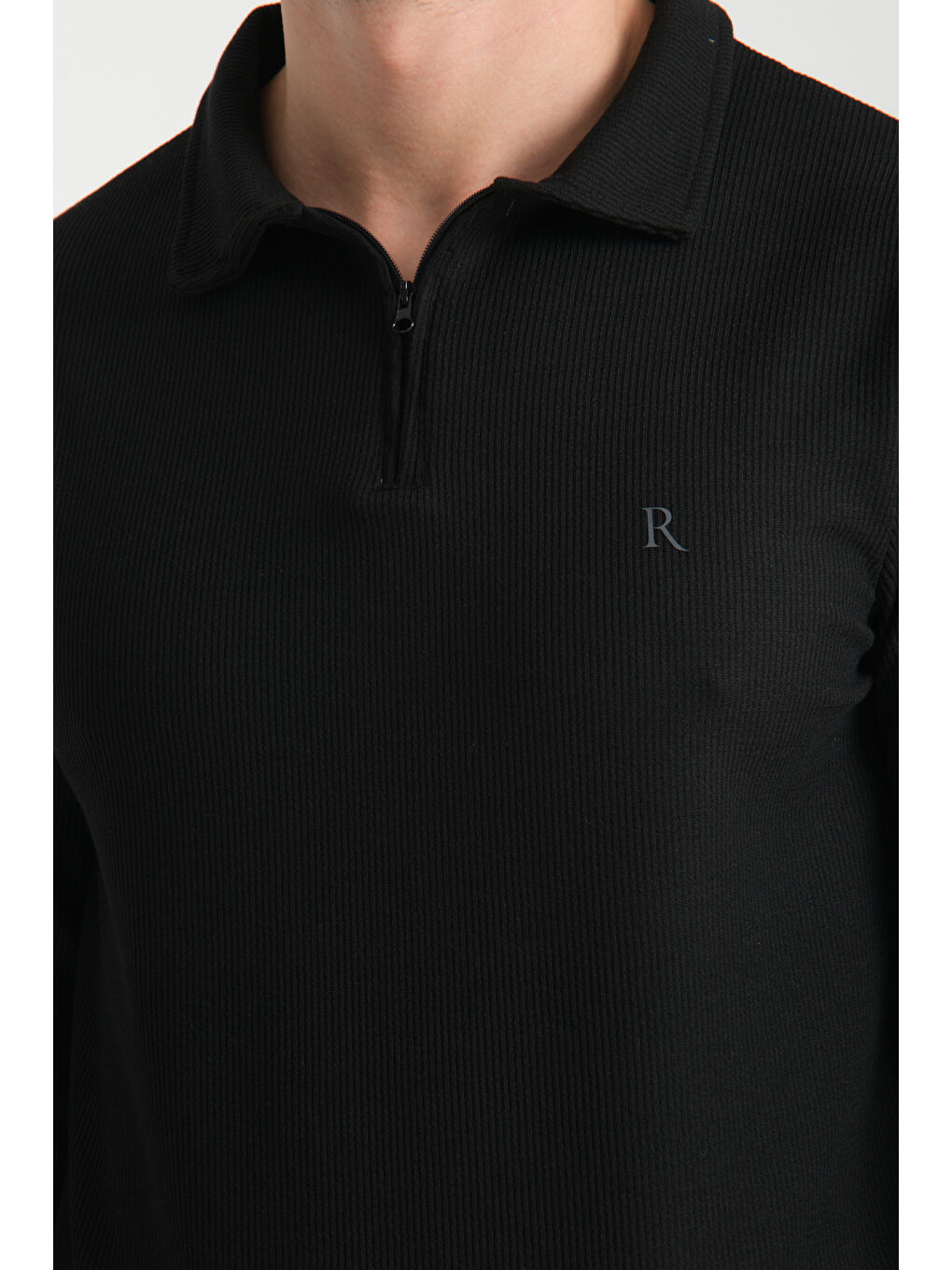 Siyah Erkek Yarım Fermuarlı Uzun Kol Sweatshirt 7702-3