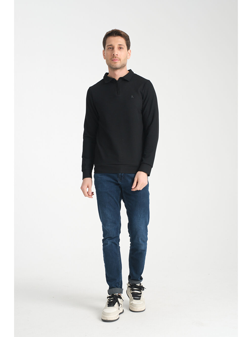 Siyah Erkek Yarım Fermuarlı Uzun Kol Sweatshirt 7702-4