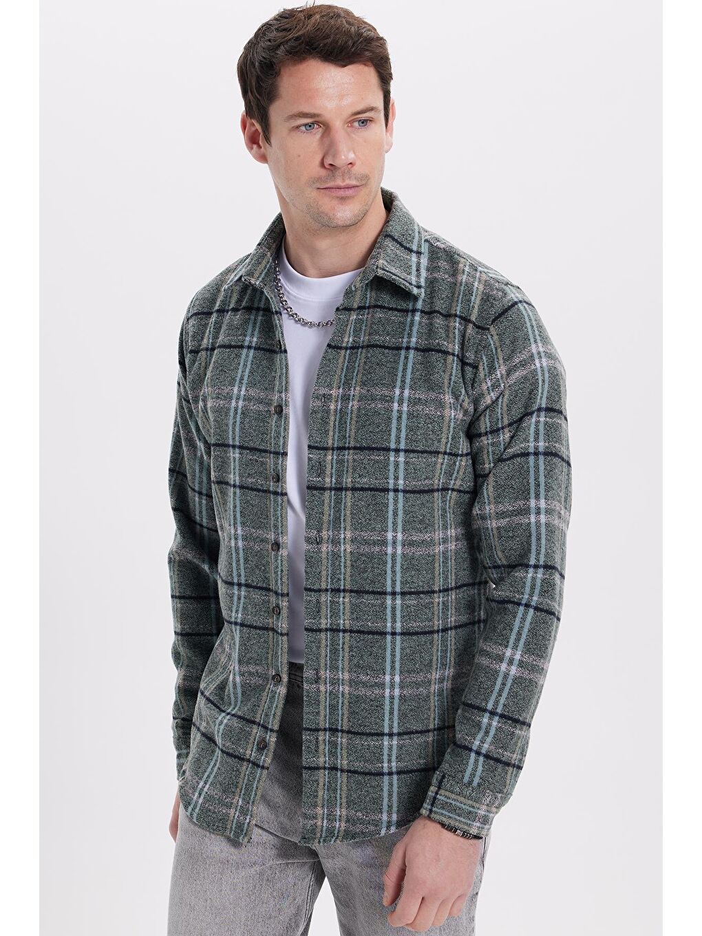 Karışık Erkek Slim Fit Dar Kesim Kareli Kışlık Oduncu Gömlek-4