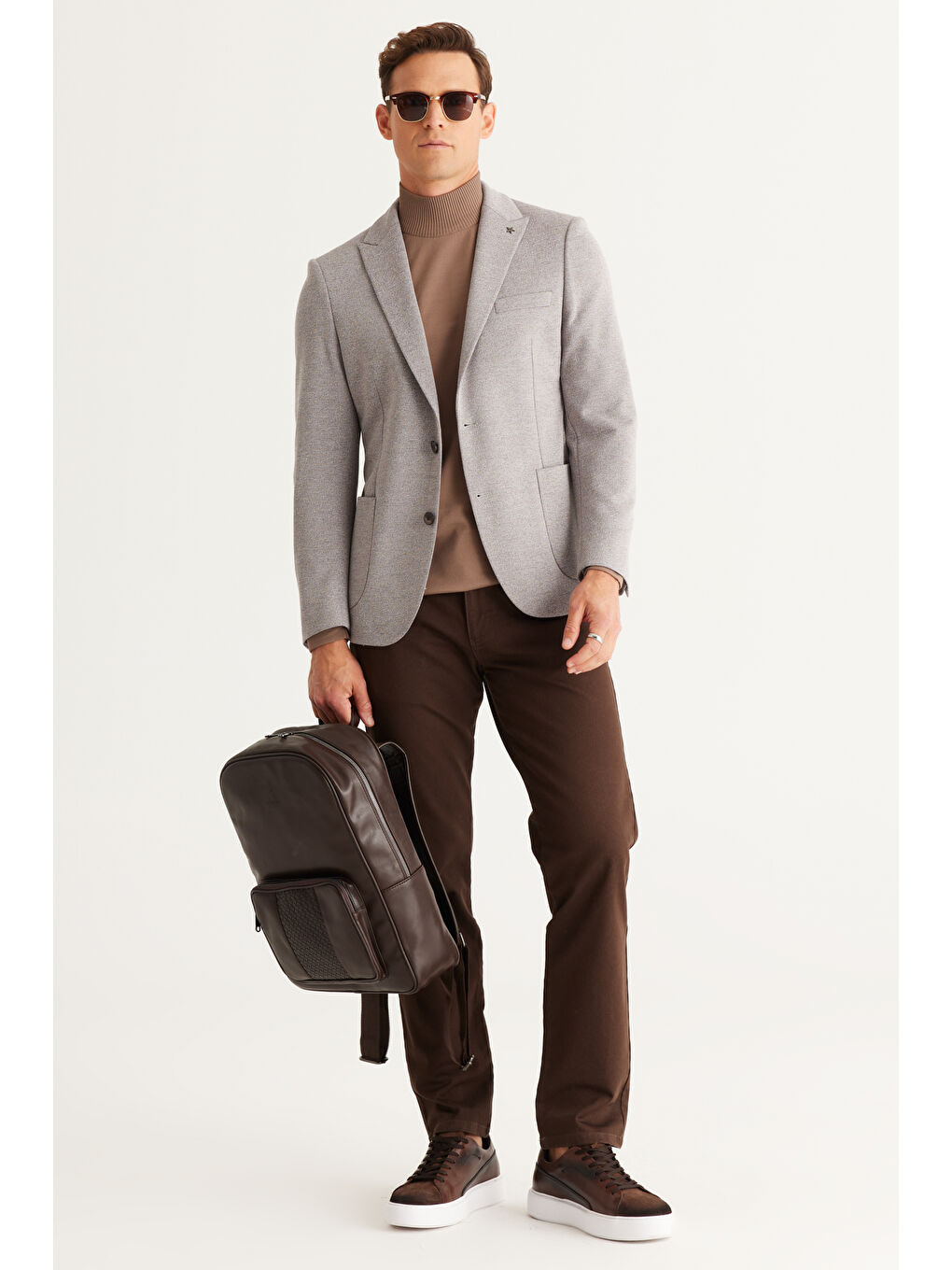 Bej Erkek Vizon Standart Fit Normal Kesim Yarım Balıkçı Yaka Triko Kazak-4