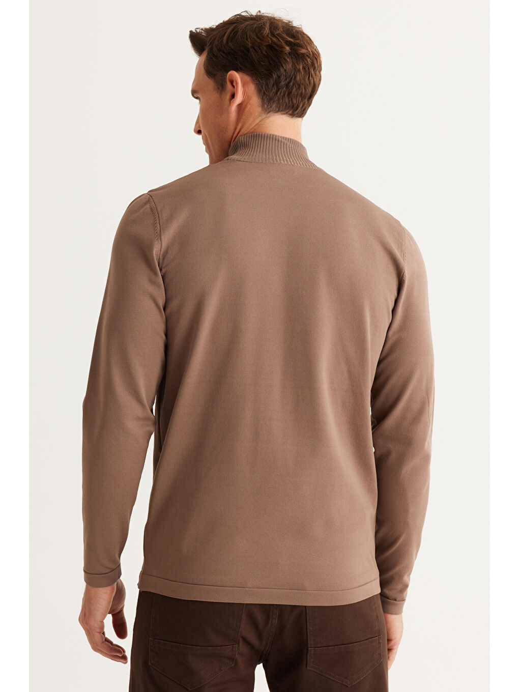 Bej Erkek Vizon Standart Fit Normal Kesim Yarım Balıkçı Yaka Triko Kazak-5