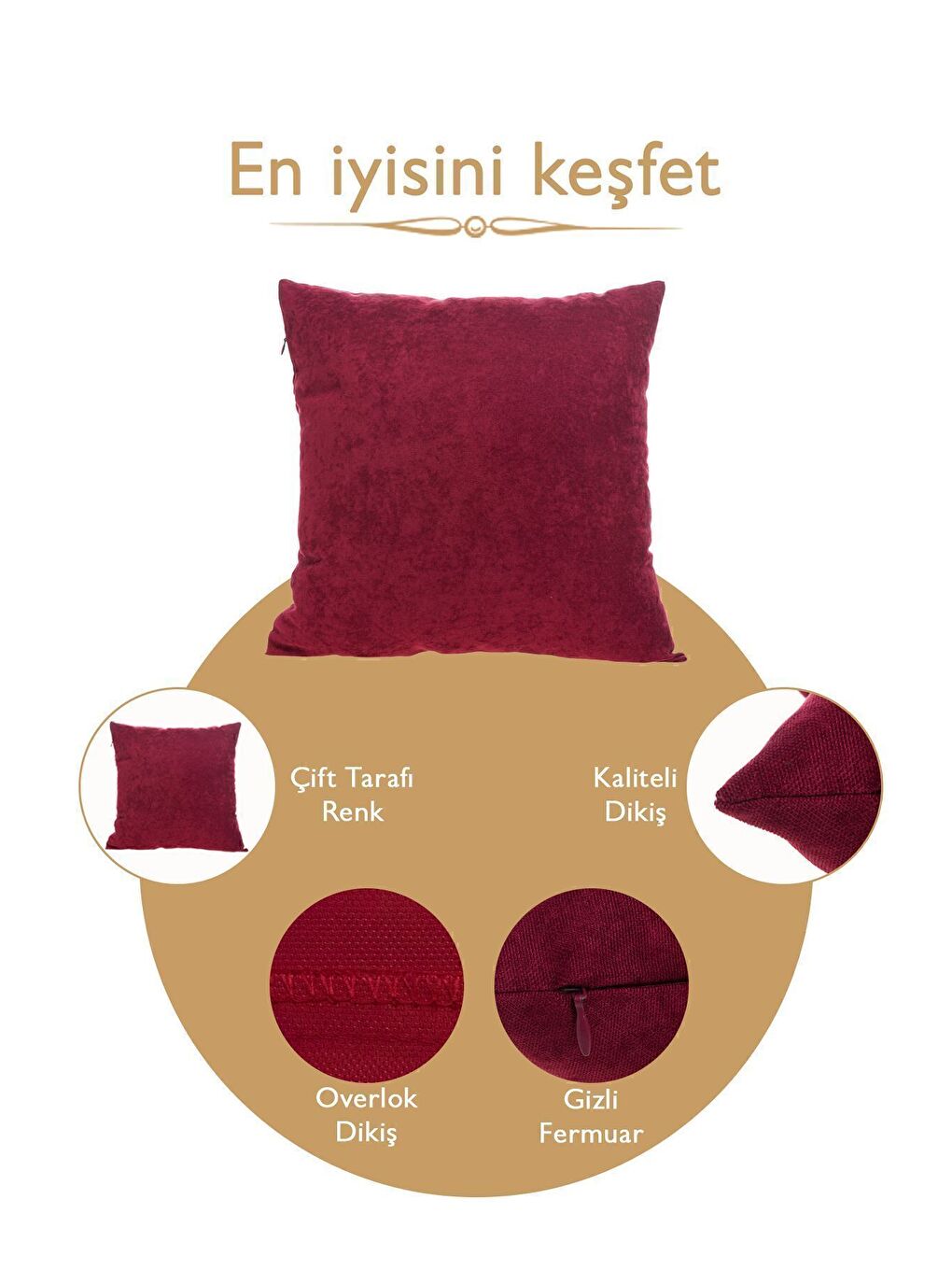 ASDIVA Bordo Kırlent Kılıfı Dekoratif Sade Panoroma 197 - 6