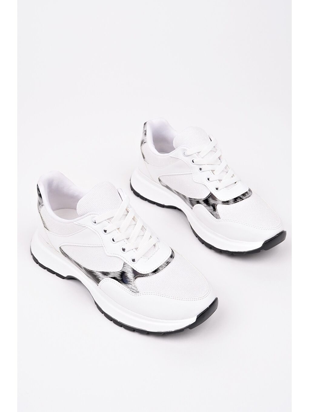 Beyaz MELODY Kadın Kalın Taban Günlük Desenli Bağcıklı Sneaker Spor Ayakkabı-6