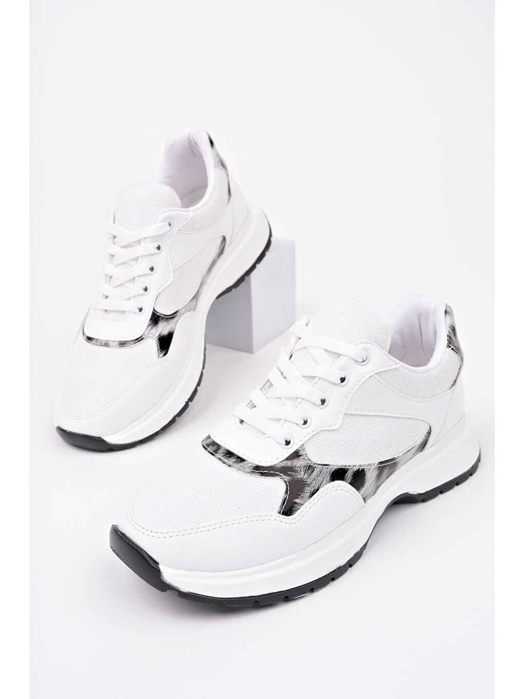 Beyaz MELODY Kadın Kalın Taban Günlük Desenli Bağcıklı Sneaker Spor Ayakkabı-7