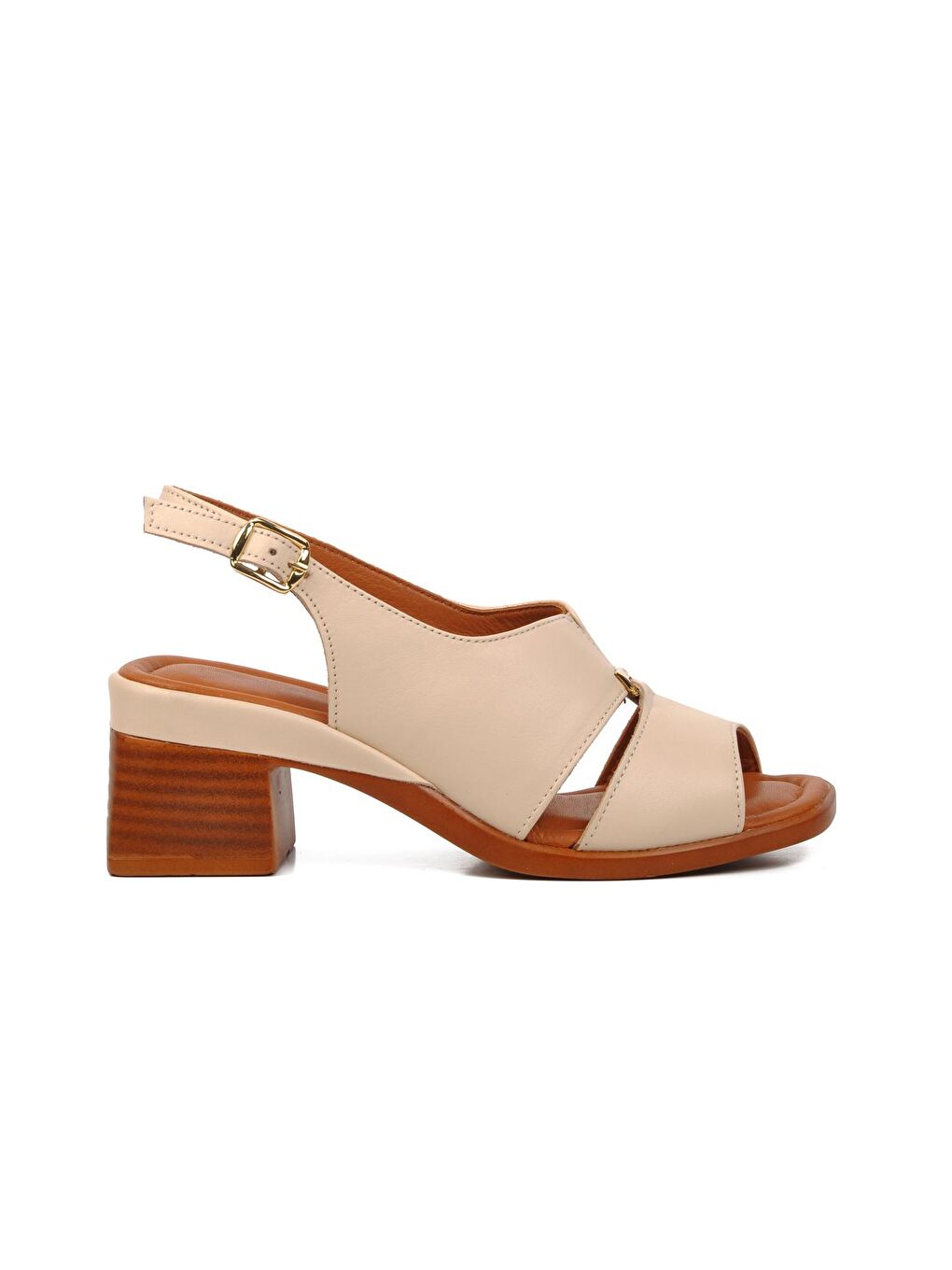 Bej Hakiki Deri Kadın Topuklu Sandalet 2311510Y