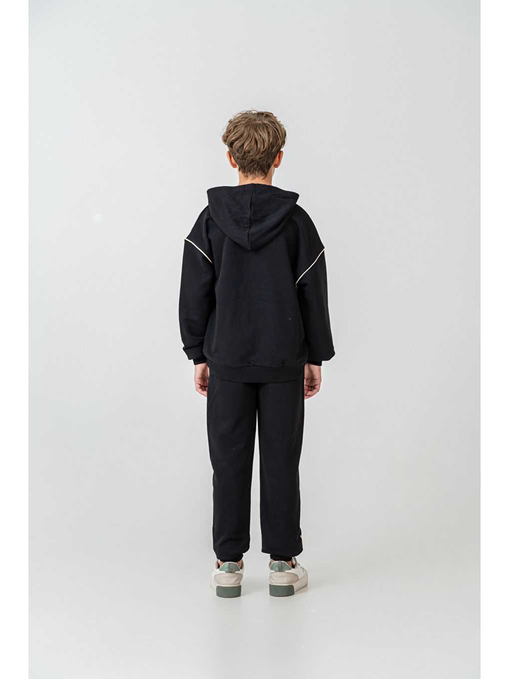 Siyah Hyper Code Baskılı Kapüşonlu Ön Fermuarlı Kanguru Cepli Erkek Çocuk Alt Üst Eşofman Takımı-4
