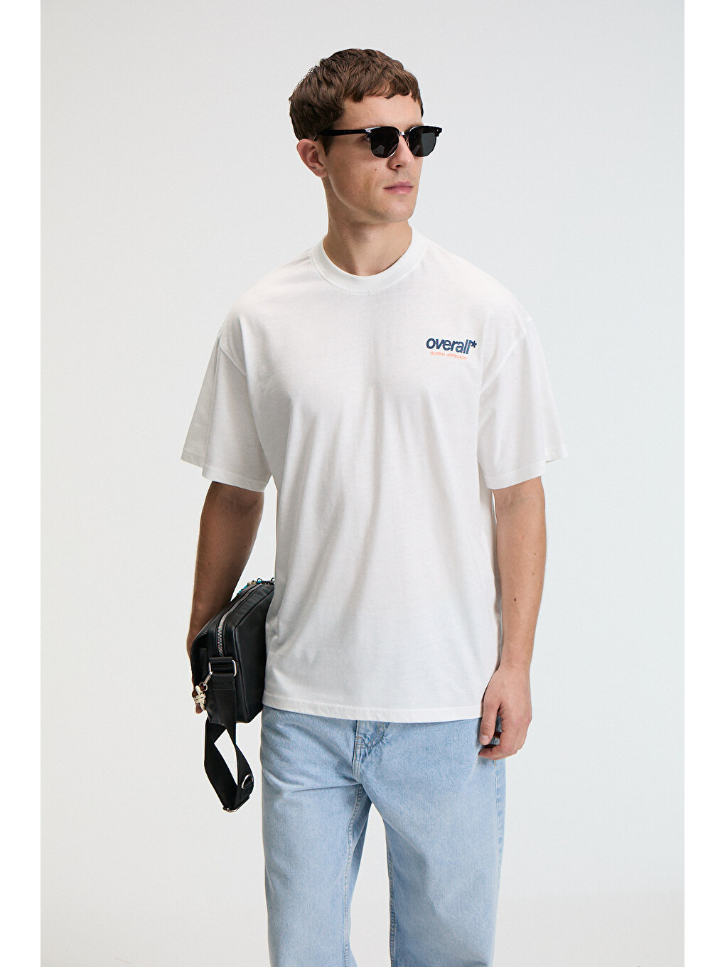 Erkek %100 Pamuk Oversize Fit Baskılı Kısa Kollu Yuvarlak Yakalı Ekru Tişört-1