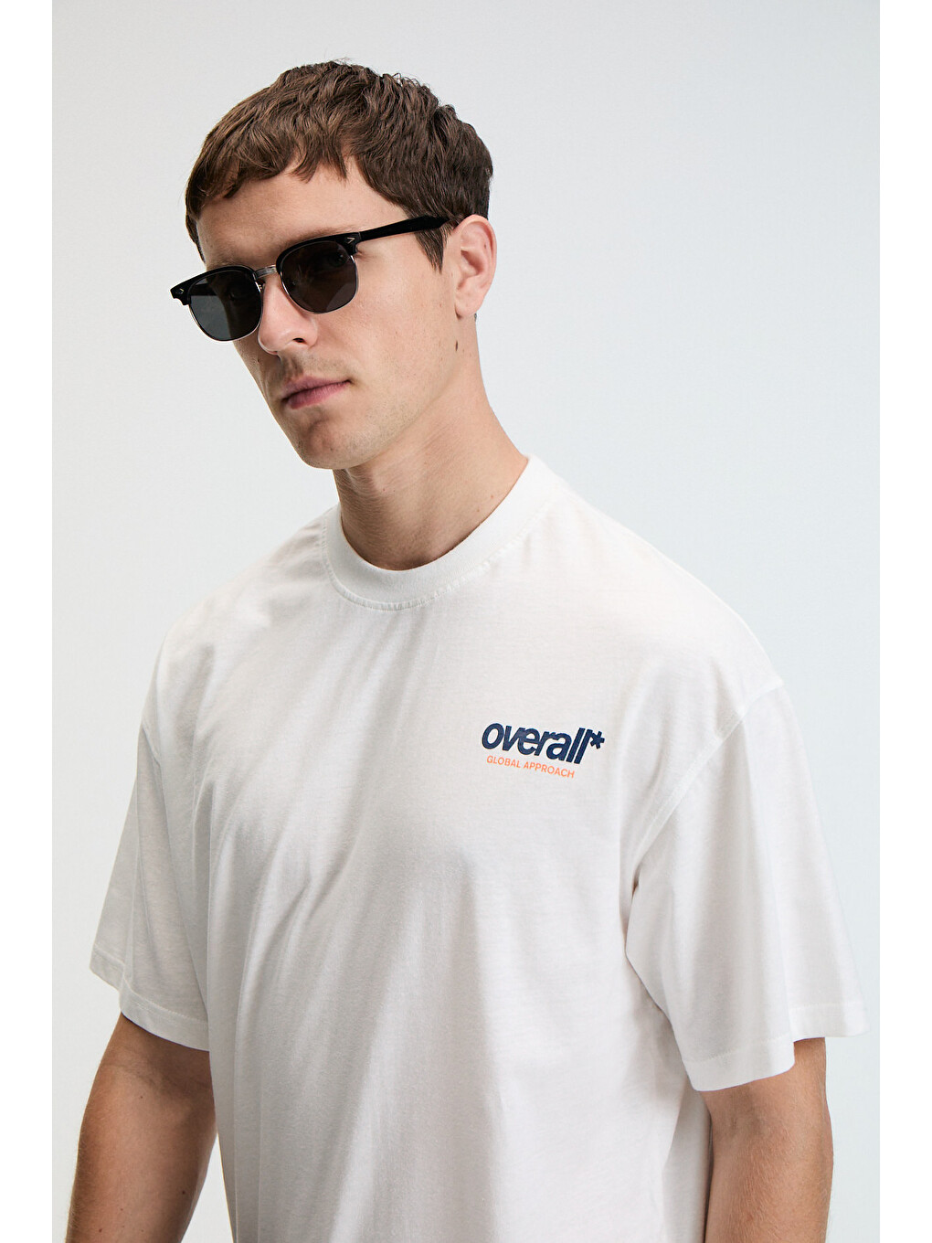 Erkek %100 Pamuk Oversize Fit Baskılı Kısa Kollu Yuvarlak Yakalı Ekru Tişört-2