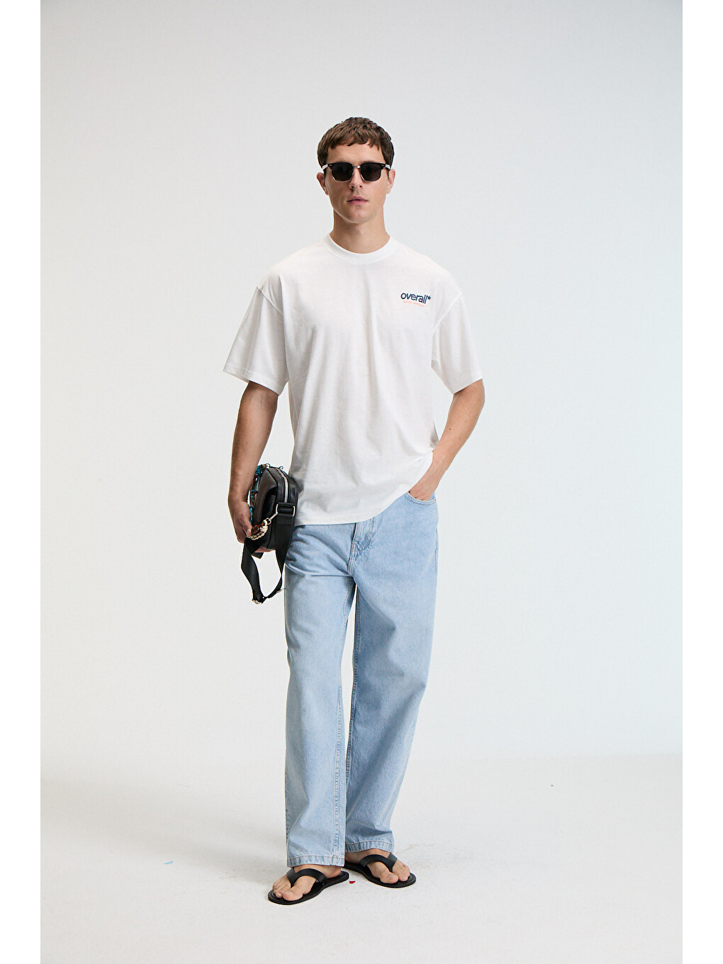 Erkek %100 Pamuk Oversize Fit Baskılı Kısa Kollu Yuvarlak Yakalı Ekru Tişört-3