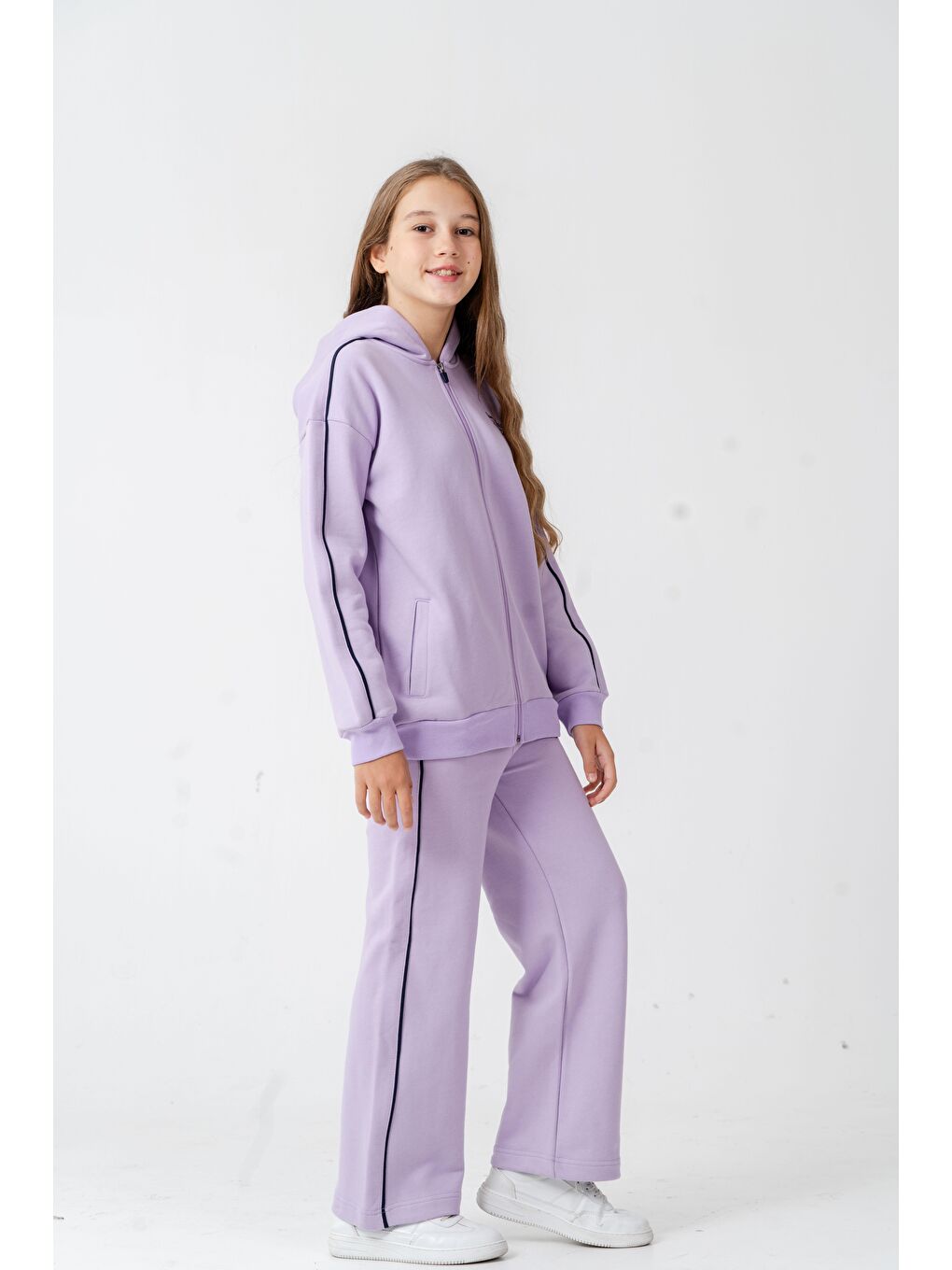 Lila Sports Academy College Team Us-86 Nakışlı Kapüşonlu Ön Fermuarlı Kız Çocuk Alt Üst Eşofman Takımı-3