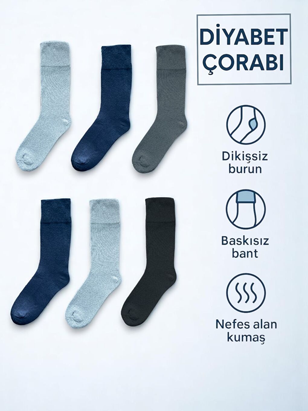 Karışık Erkek Pamuklu Diyabet Hastaları İçin Özel Tasarım Dikişsiz Yumuşak Yıkamalı Kokulu Soket Çorap