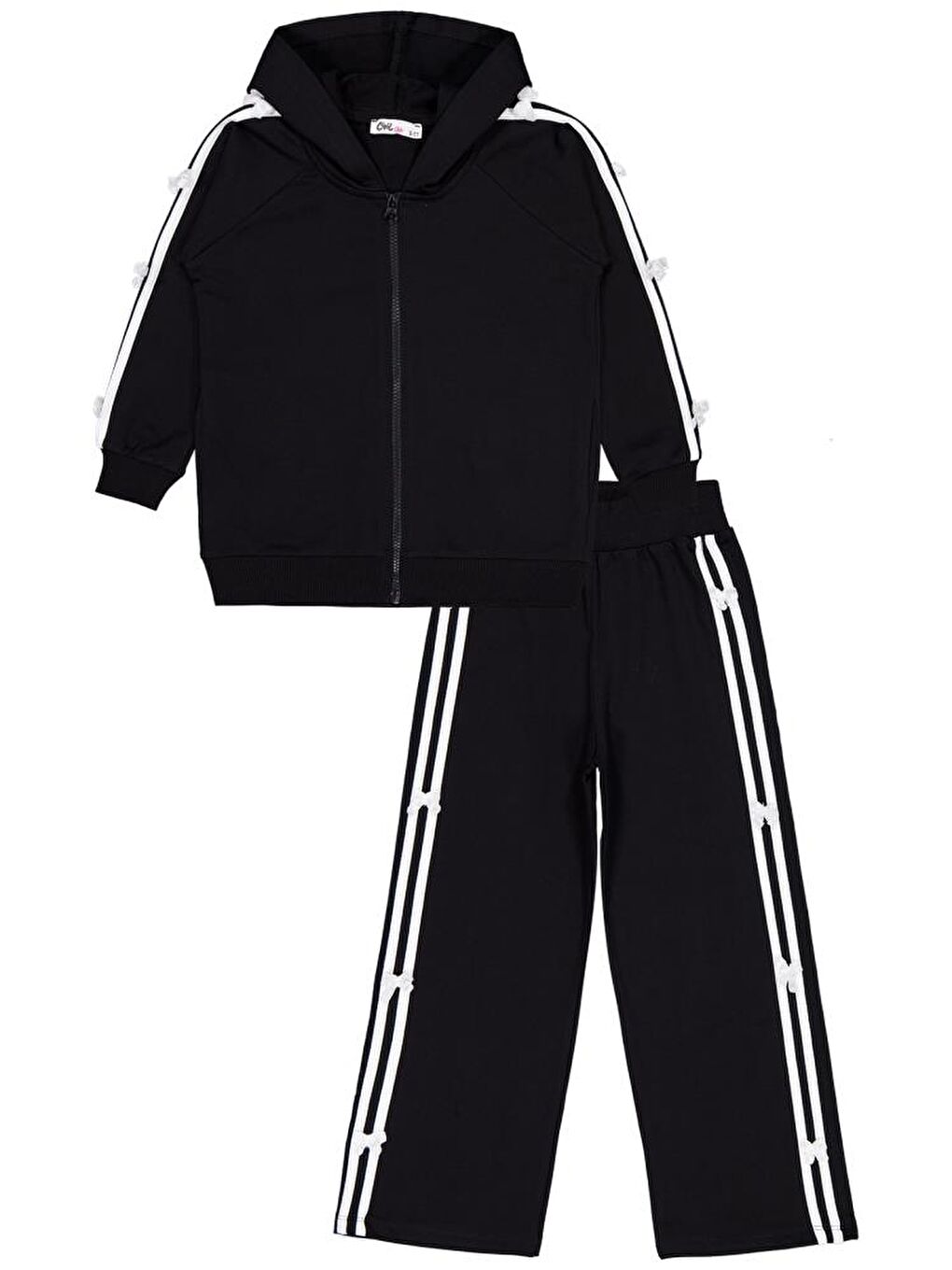 Siyah Girls Şeritli Fiyonklu 6-9 Yaş Eşofman Takımı